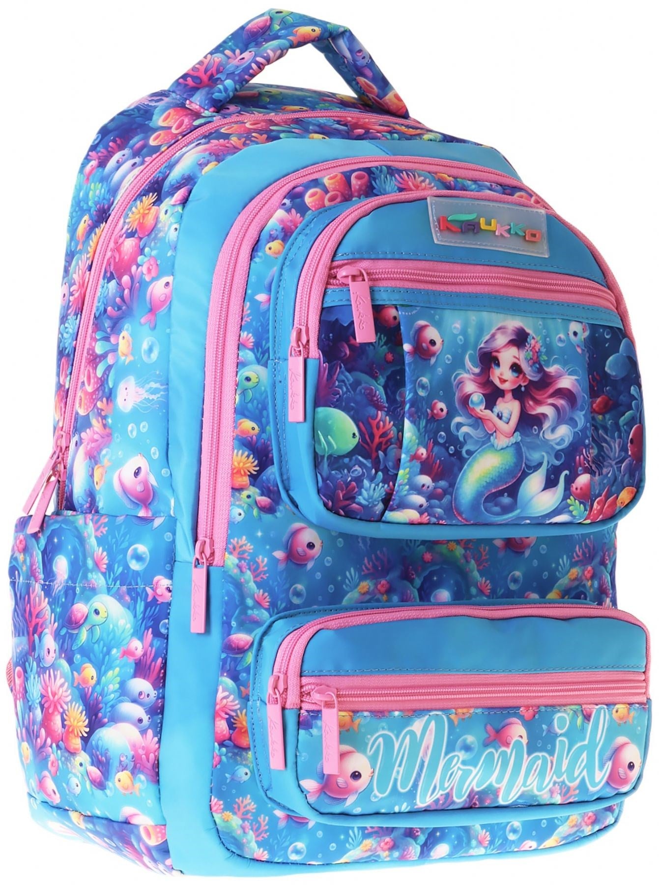 Kaukko Kids Kız Çocuk Mercan ve Denizkızı Baskılı (Coral) Altı Bölmeli İlkokul Sırt Çantası - L5323