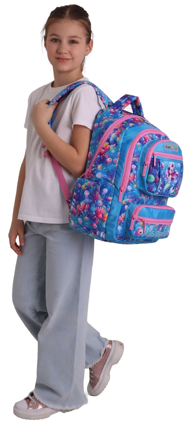 Kaukko Kids Kız Çocuk Mercan ve Denizkızı Baskılı (Coral) Altı Bölmeli İlkokul Sırt Çantası - L5323