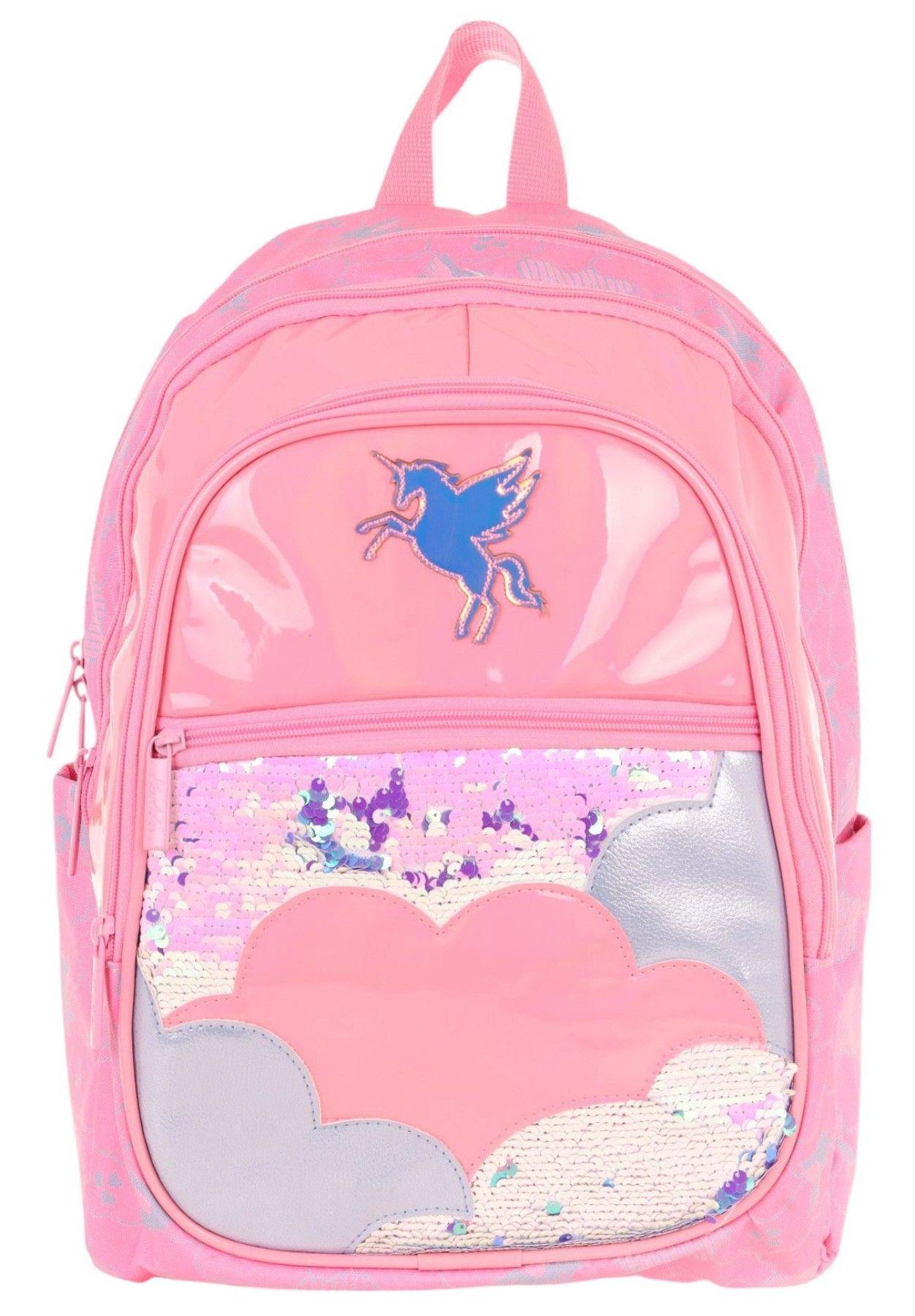 Kaukko Kids Kız Çocuk (Pembe - Pullu Bulut Desenli) Dört Gözlü Okul Sırt Çantası - L5218