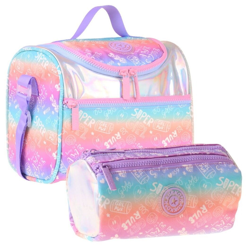 Kaukko Kids Kız Çocuk Renk Geçişli Lila Thermo Beslenme Çantası ve Kalemlik Seti - SETKK-L5349