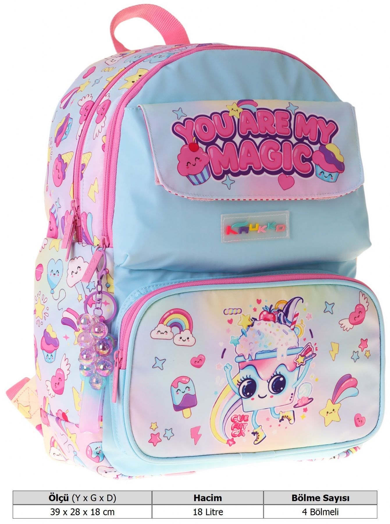 Kaukko Kids Kız Çocuk Sen Benim Sihrimsin Baskılı Okul Çantası - Pembe - Magic - L5283