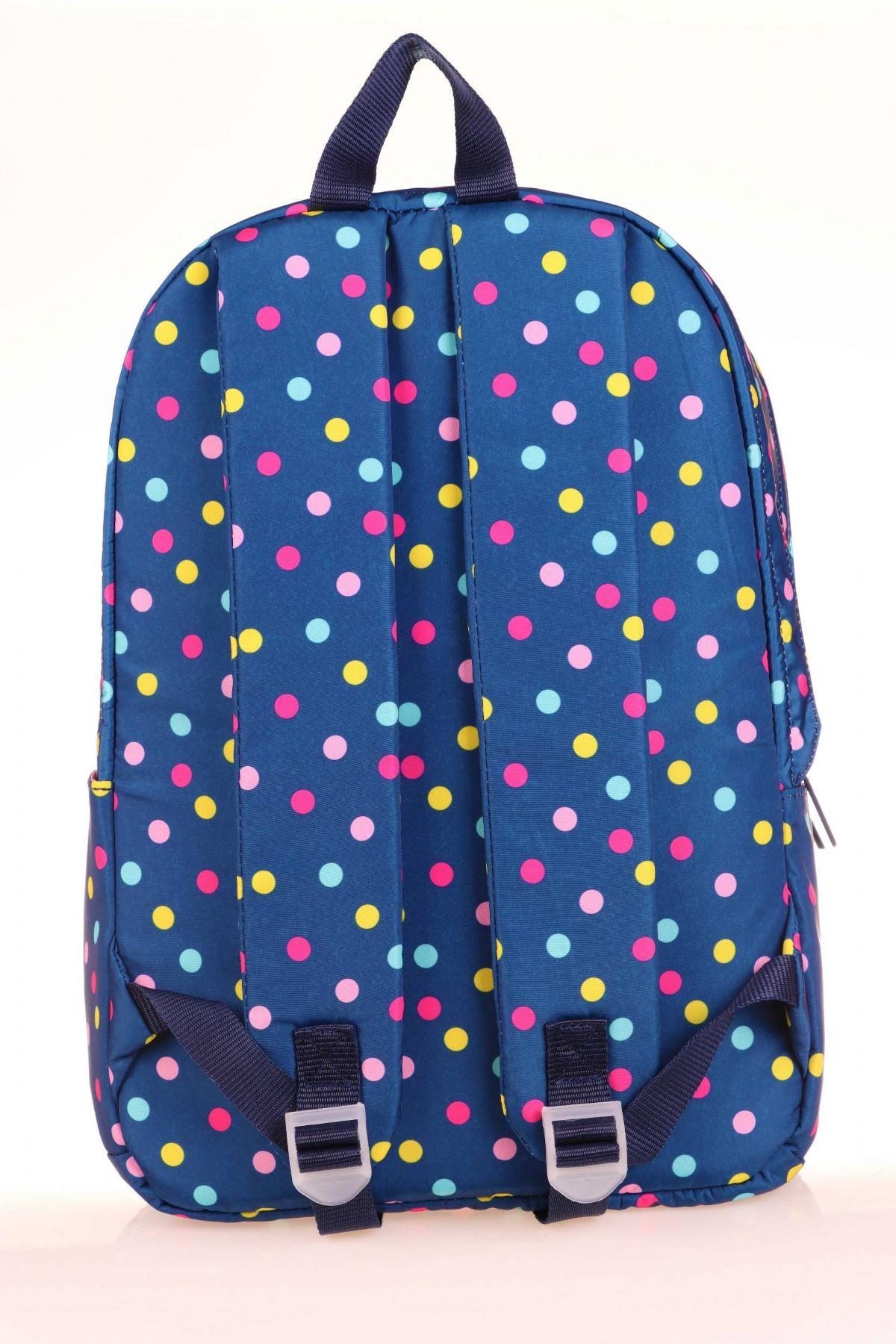 Kaukko Kids Lacivert Puantiyeli Kız Çocuk İlkokul ve Ortaokul Okul Sırt Çantası