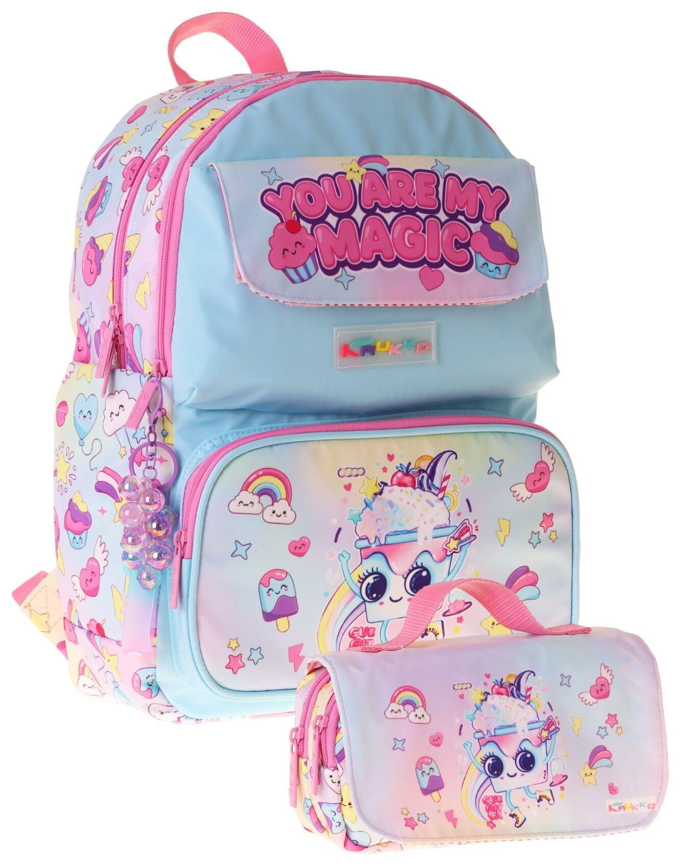 Kaukko Kids Magic Pembe Kız Çocuk İlkokul Sırt Çantası ve Kalem Çantası Seti - SETKK-L5283C