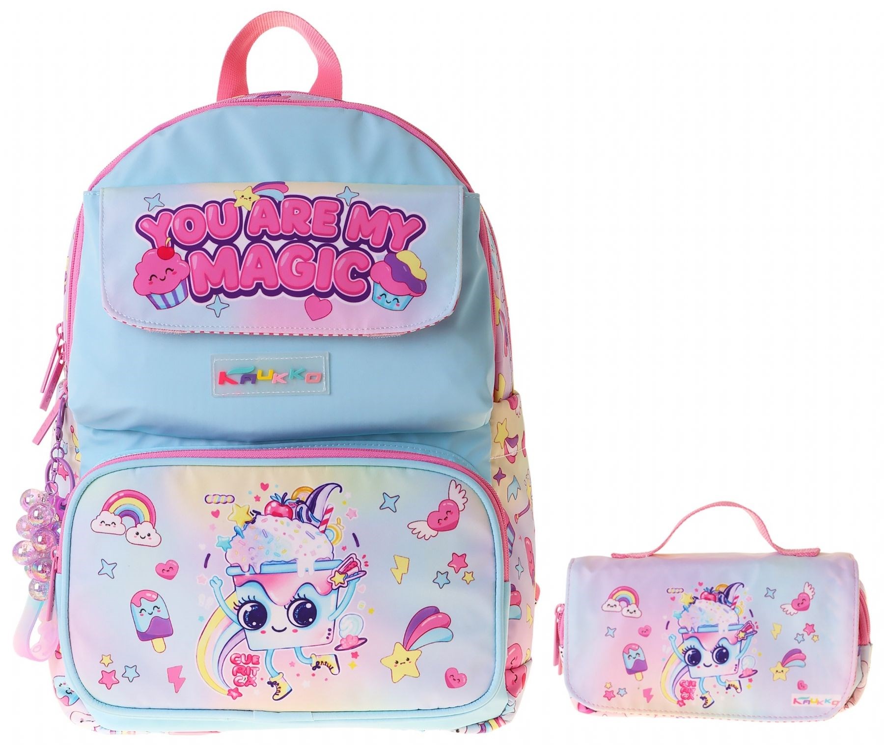 Kaukko Kids Magic Pembe Kız Çocuk İlkokul Sırt Çantası ve Kalem Çantası Seti - SETKK-L5283C