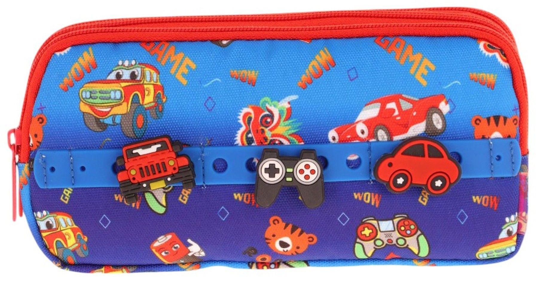 Kaukko Kids Mavi Kırmızı, Arabalar, Erkek Çocuk Üç Bölmeli Okul Kalem Çantası - L8258