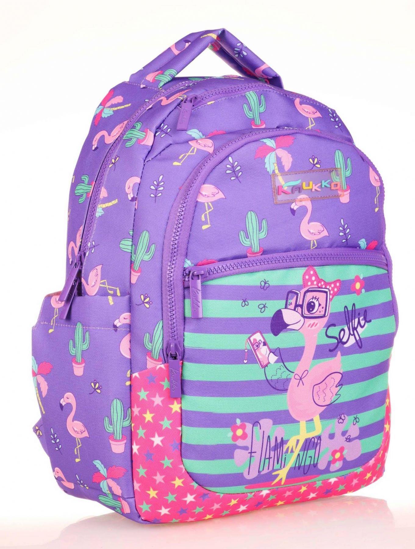 Kaukko Kids Mor Pembe Flamingo Kız Çocuk Okul Sırt Çantası