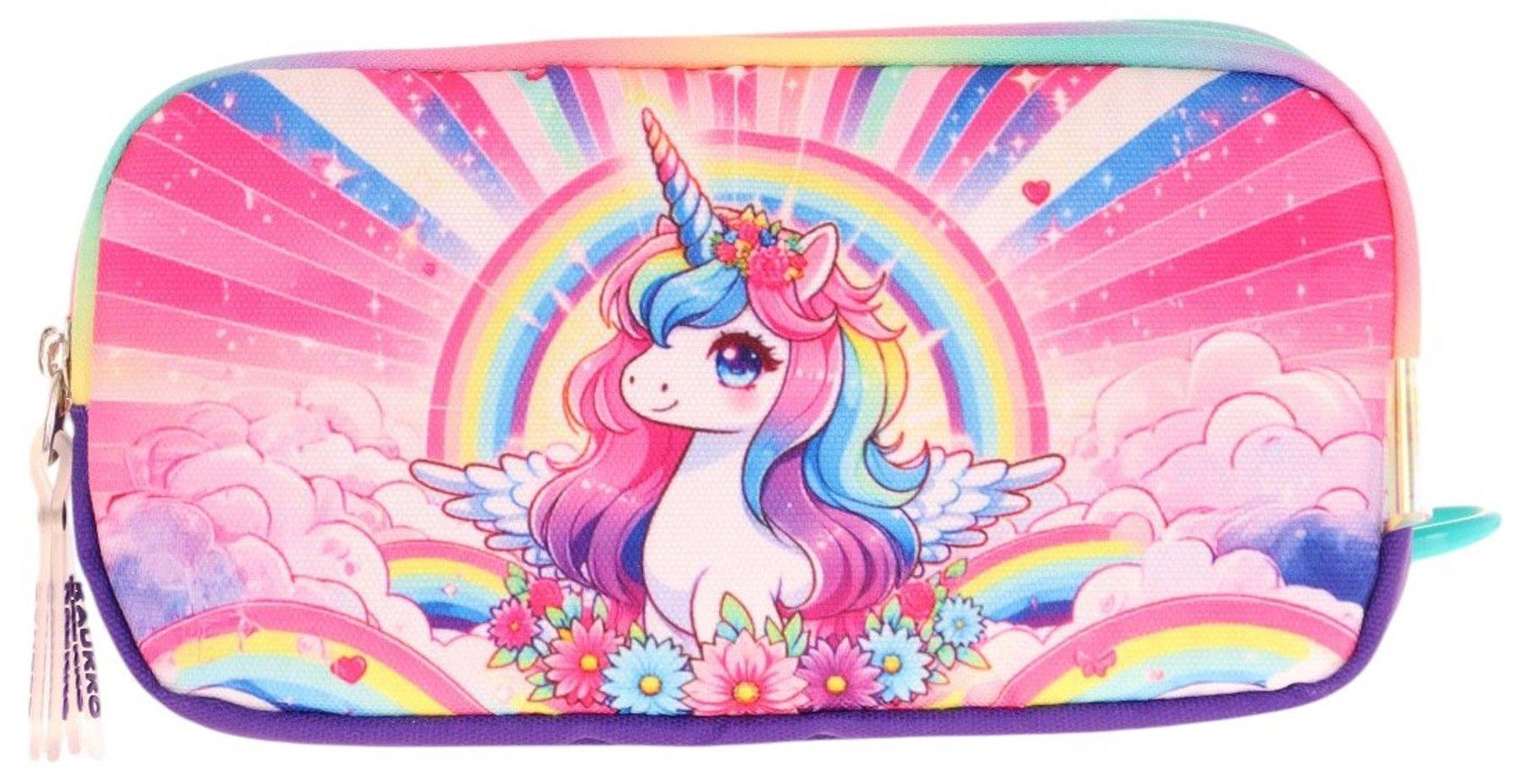 Kaukko Kids Mor Pembe, Unicorn, Kız Çocuk Üç Gözlü Okul Kalem Çantası - L8249