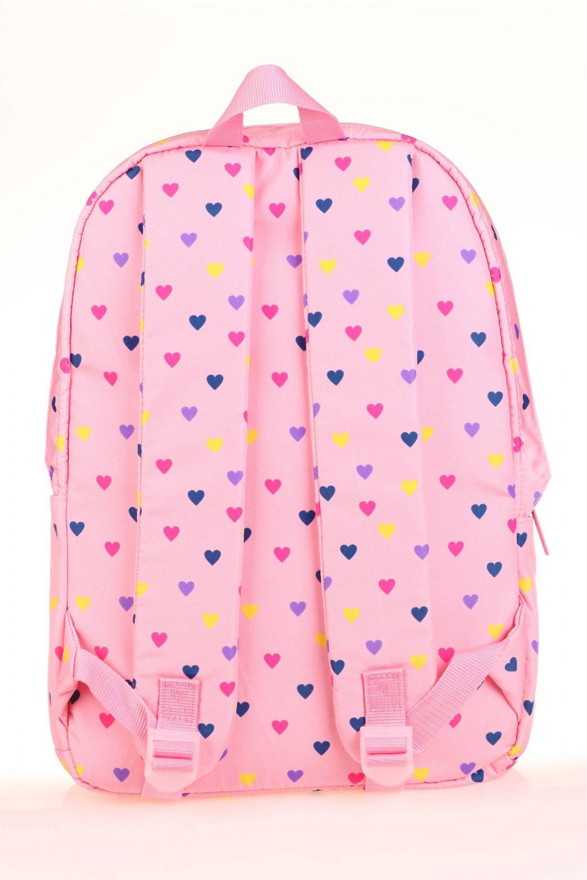 Kaukko Kids Pembe Kalp Hey Girl Kız Çocuk İlkokul ve Ortaokul Okul Sırt Çantası