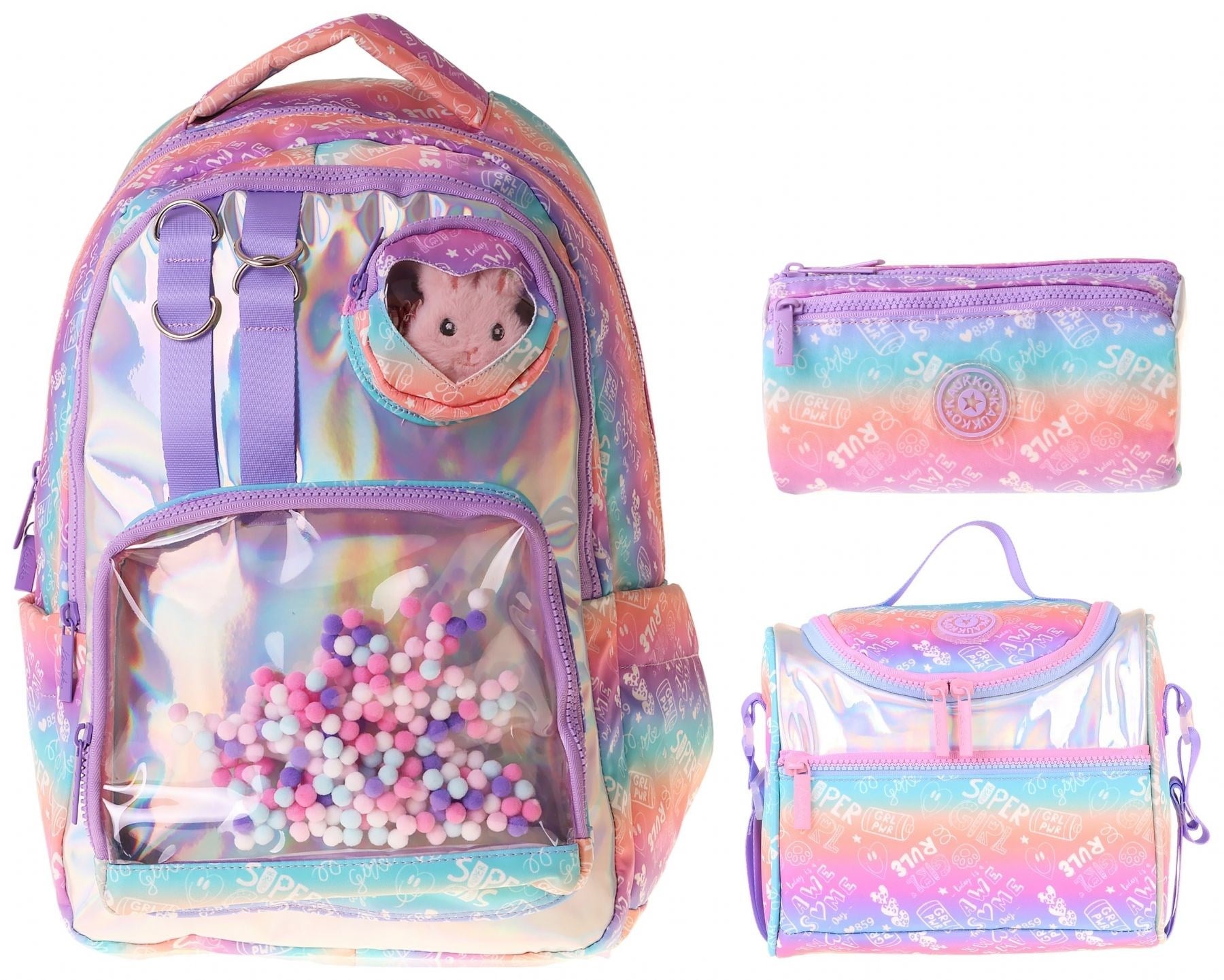 Kaukko Kids Rule(Lila Renk) Kız Çocuk Üçlü İlkokul Okul Çantası Seti/Takımı - SETKK-L5348A