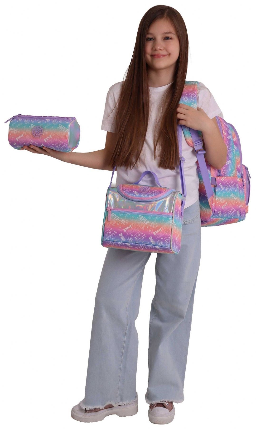 Kaukko Kids Rule(Lila Renk) Kız Çocuk Üçlü İlkokul Okul Çantası Seti/Takımı - SETKK-L5348A