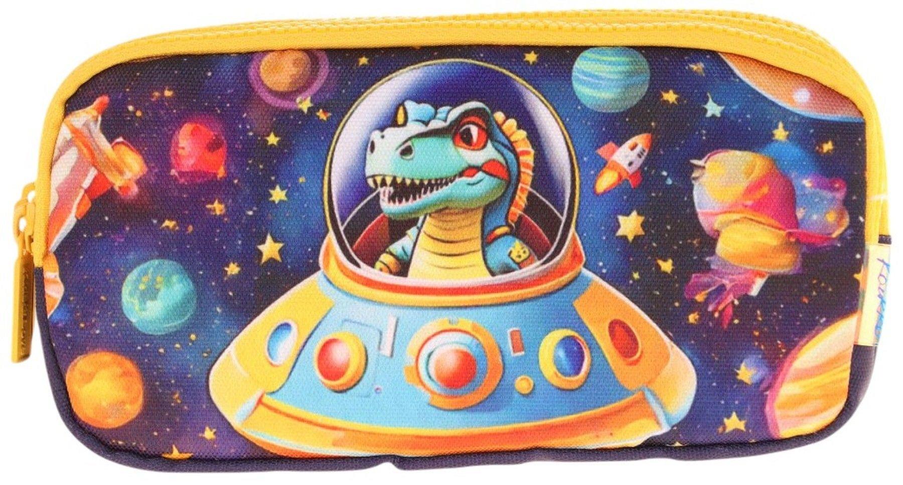 Kaukko Kids Sarı Siyah, Astronot Dinazor, Erkek Çocuk Üç Bölmeli Kalemlik/Kalem Çantası - L8273