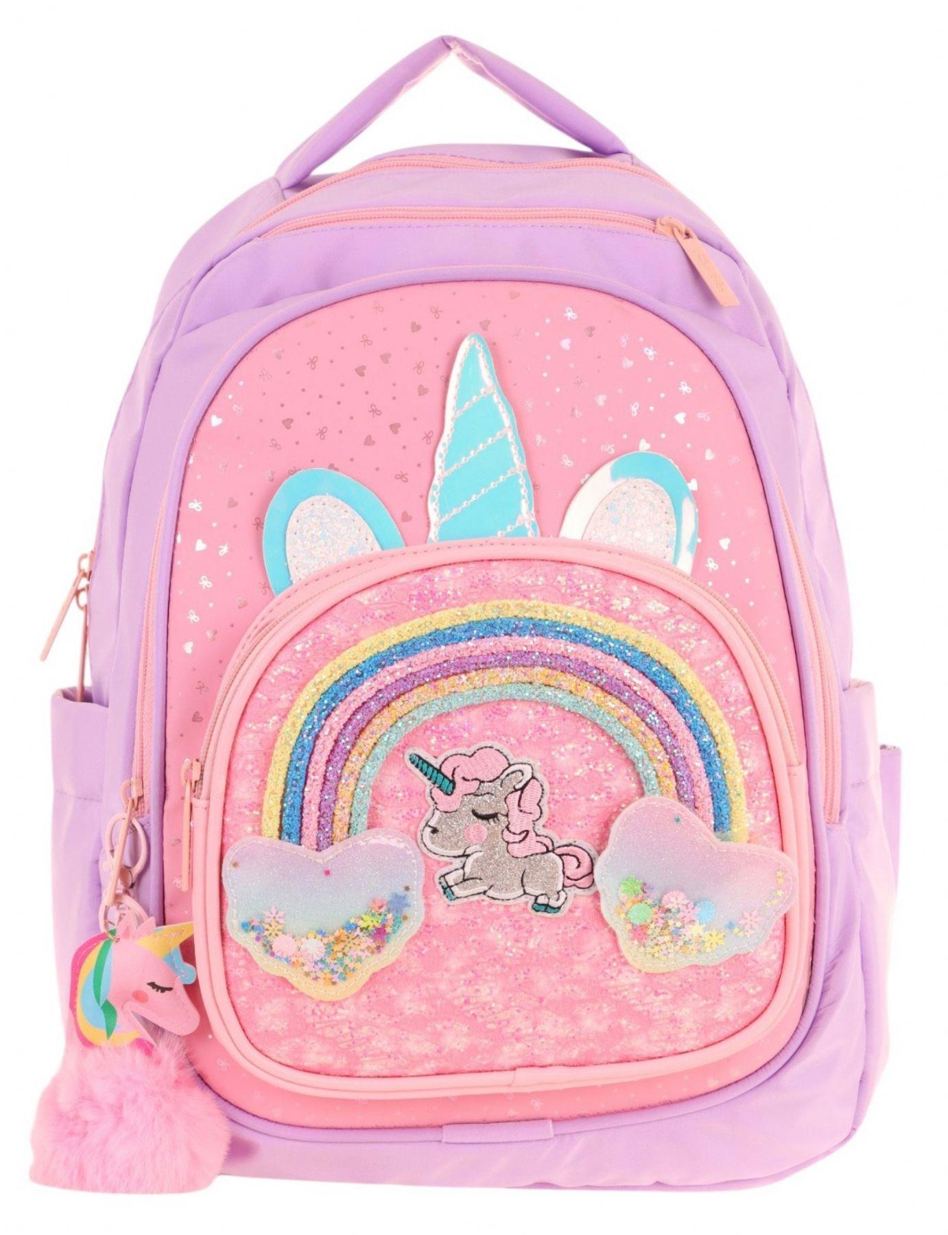 Kaukko Kids Simli Unicorn Desenli Kız Çocuk Dört Bölmeli Okul Çantası - L5212