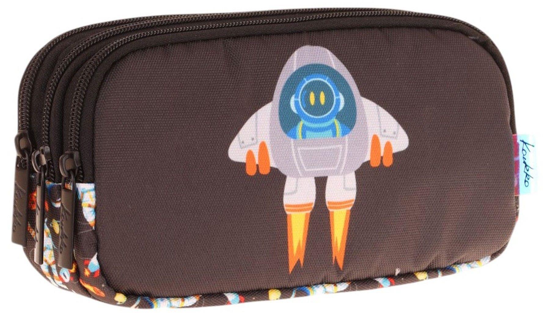 Kaukko Kids Siyah Beyaz, Roket Temalı, Erkek Çocuk Üç Bölmeli Okul Kalem Çantası - L8264