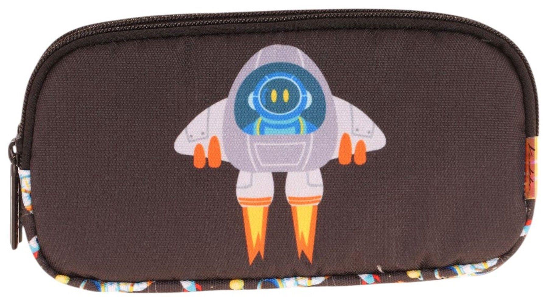 Kaukko Kids Siyah Beyaz, Roket Temalı, Erkek Çocuk Üç Bölmeli Okul Kalem Çantası - L8264