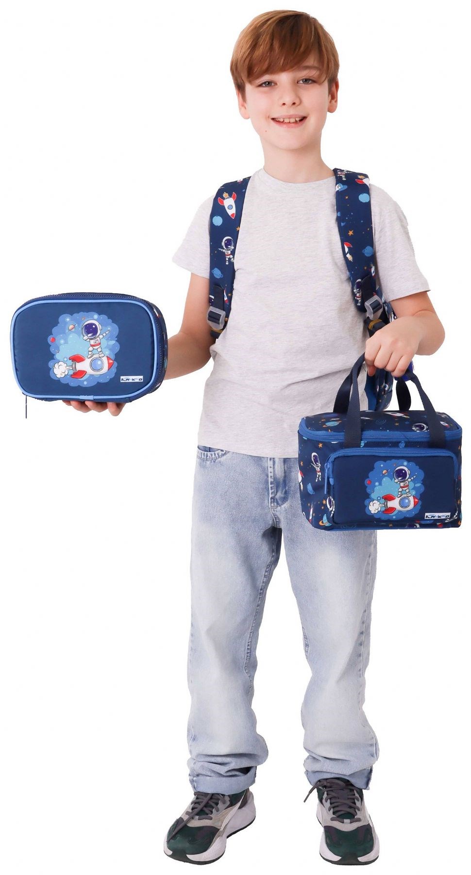 Kaukko Kids Space(Lacivert Renk) Erkek Çocuk Üçlü İlkokul Okul Çantası Seti/Takımı - SETKK-L5364D