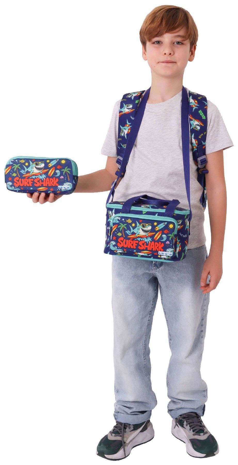 Kaukko Kids Surf(Yeşil - Lacivert Renk) Erkek Çocuk Üçlü İlkokul Okul Çantası Seti/Takımı - SETKK-L5354A