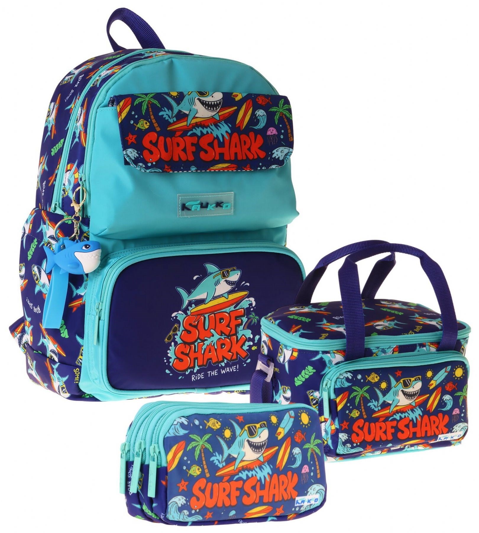 Kaukko Kids Surf(Yeşil - Lacivert Renk) Erkek Çocuk Üçlü İlkokul Okul Çantası Seti/Takımı - SETKK-L5354A