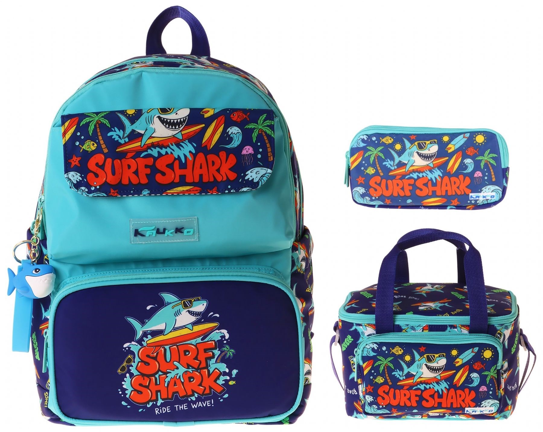 Kaukko Kids Surf(Yeşil - Lacivert Renk) Erkek Çocuk Üçlü İlkokul Okul Çantası Seti/Takımı - SETKK-L5354A