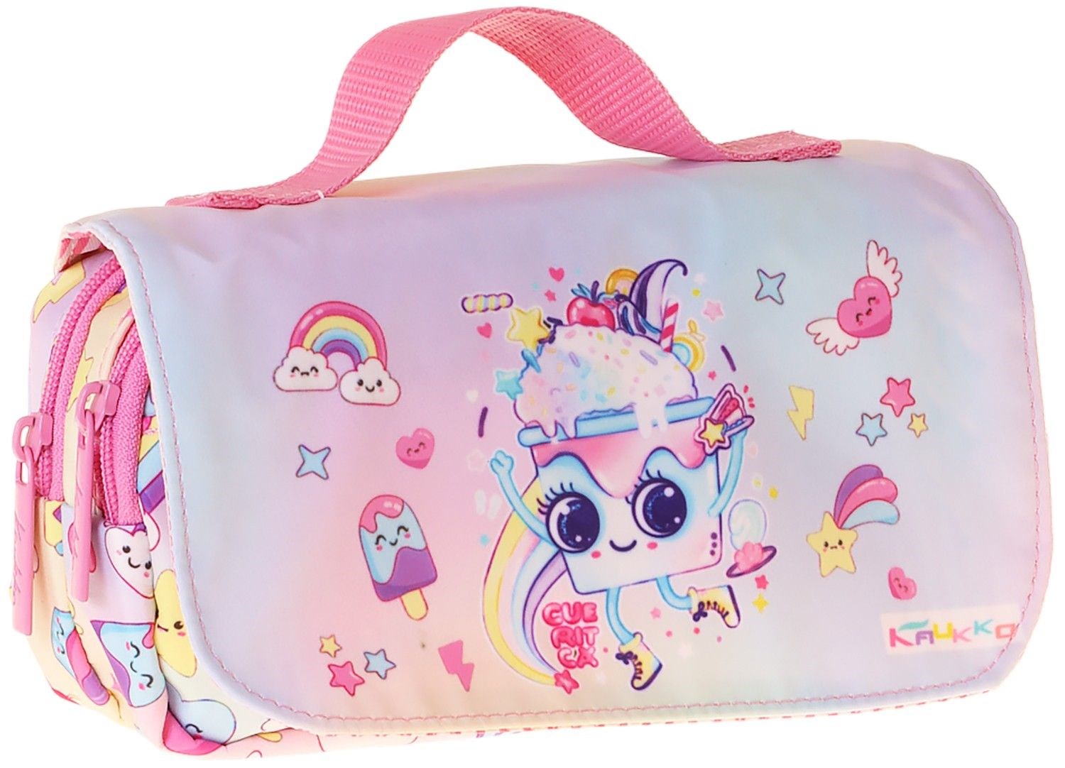 Kaukko Kids Taşıma Askılı Kız Çocuk Dondurma Desenli Şık Kalem Çantası (Pembe) - L5285