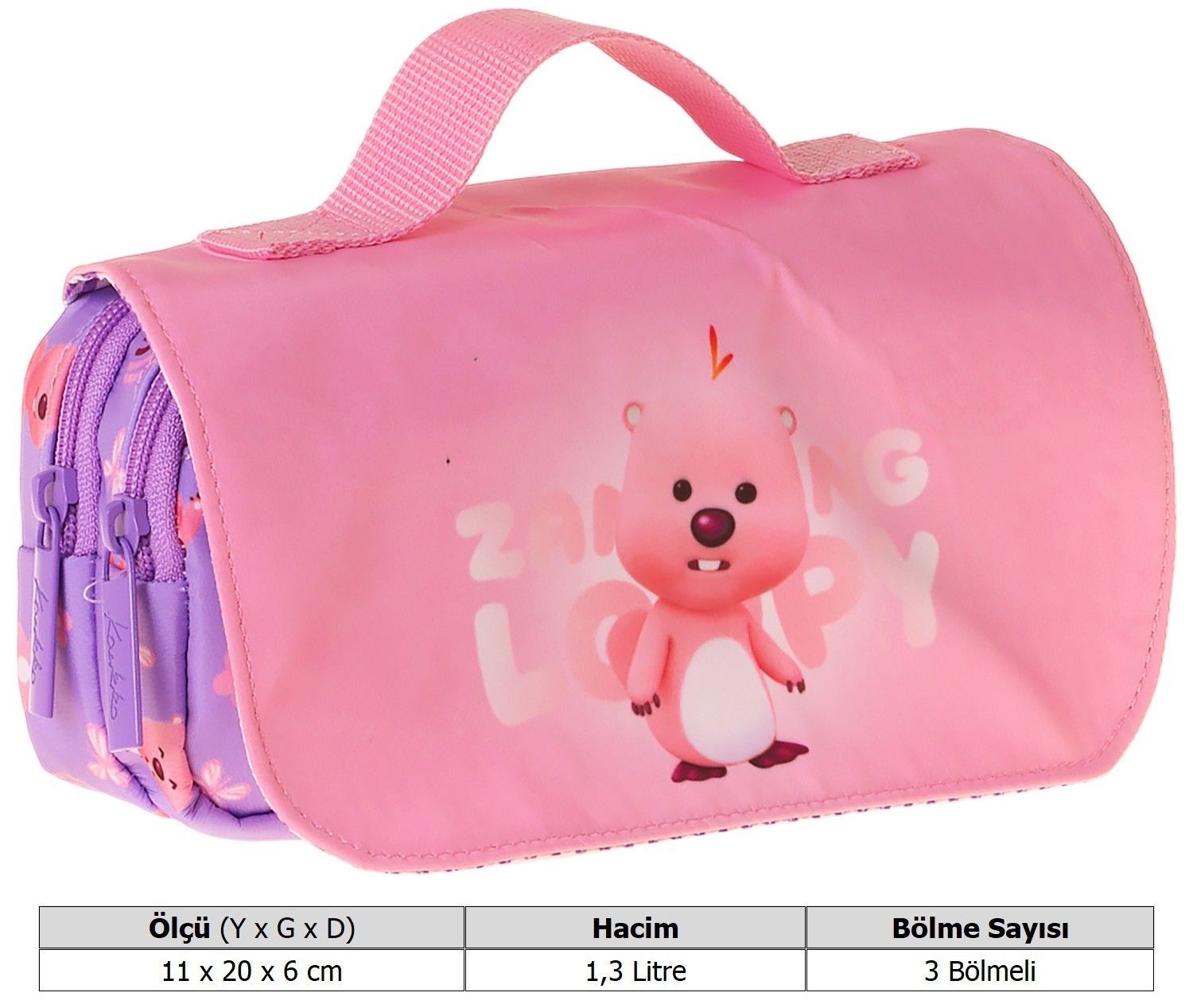 Kaukko Kids Taşıma Askılı Kız Çocuk Loopy Baskılı Şık Kalem Çantası (Lila - Pembe) - L5305
