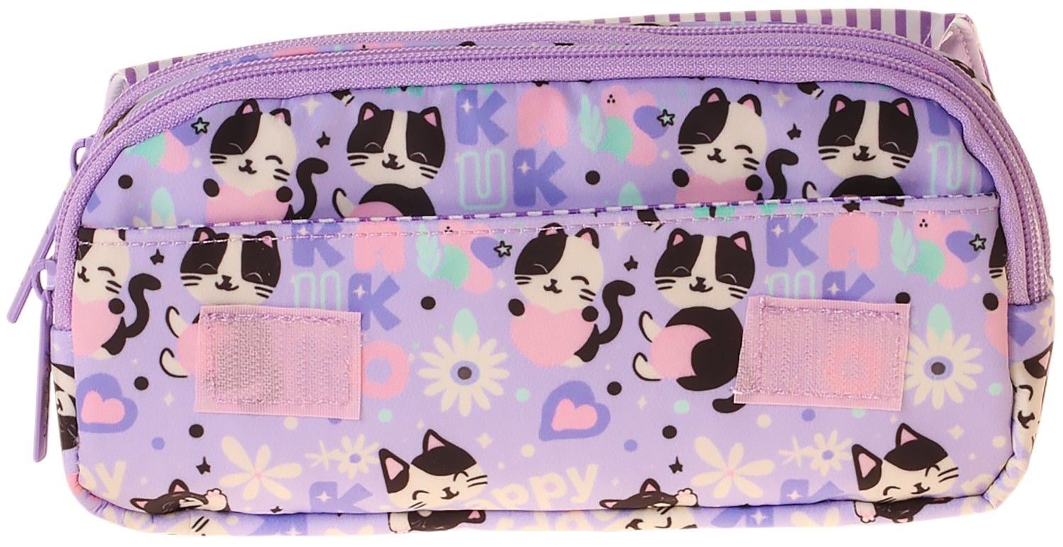 Kaukko Kids Taşıma Askılı Kız Çocuk Mor Kedi Desenli Şık Kalem Çantası (Yeşil - Mor) - L5290