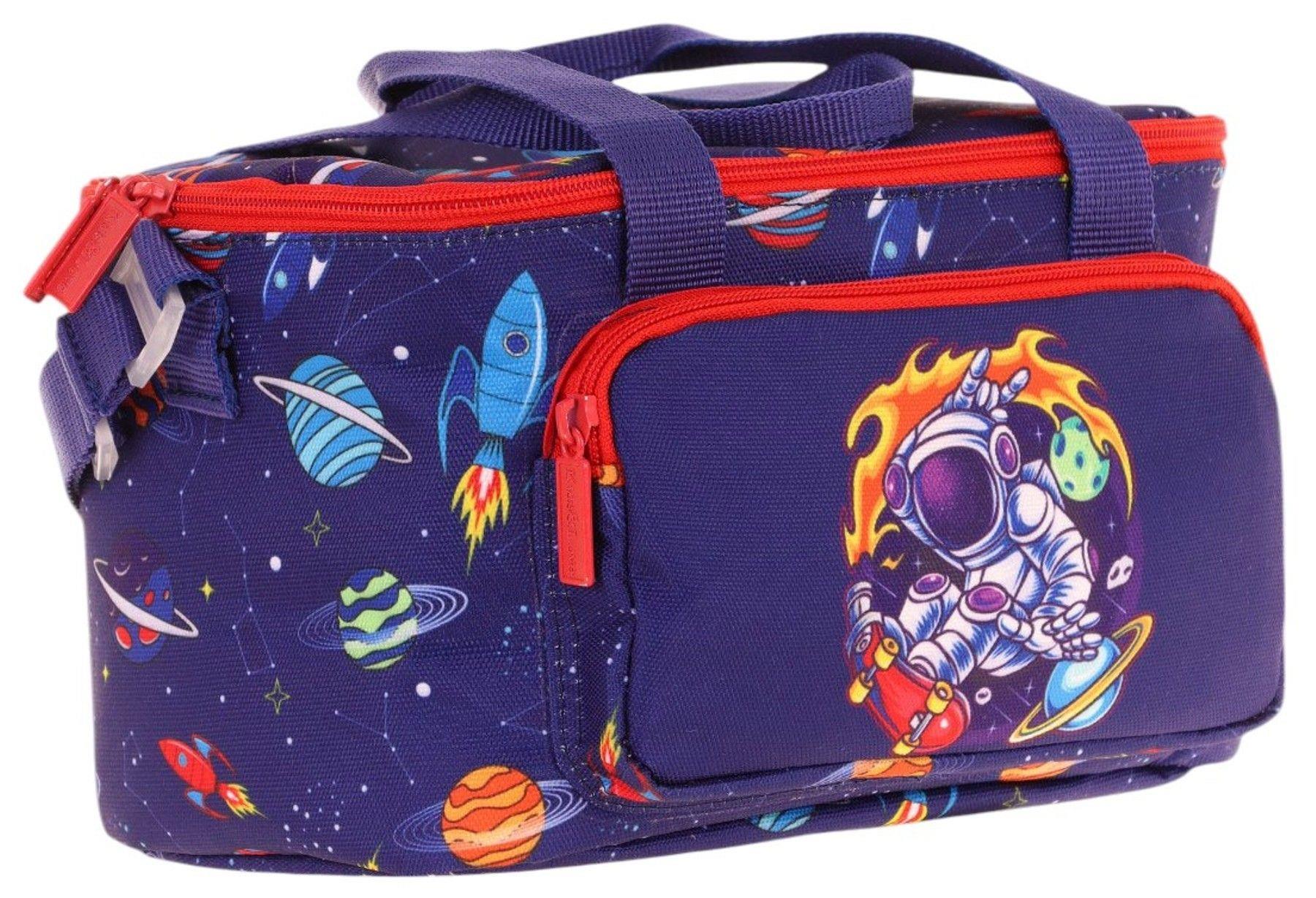 Kaukko Kids Thermo Isı Yalıtımlı Erkek Çocuk Astronot Baskılı Lacivert Kırmızı Beslenme Çantası L7267 (İki Bölmeli)