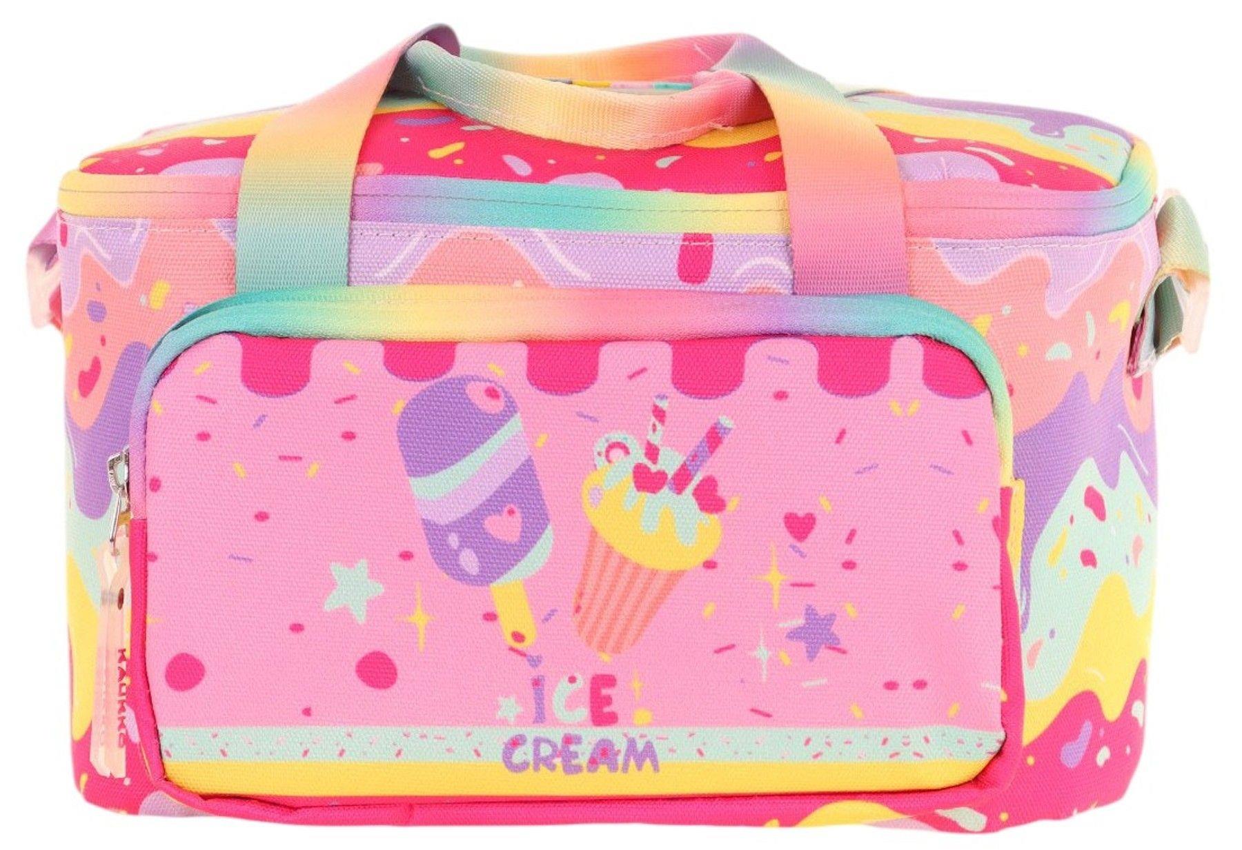 Kaukko Kids Thermo Isı Yalıtımlı Kız Çocuk Dondurma Baskılı Pembe Beslenme Çantası L7232 (İki Bölmeli)