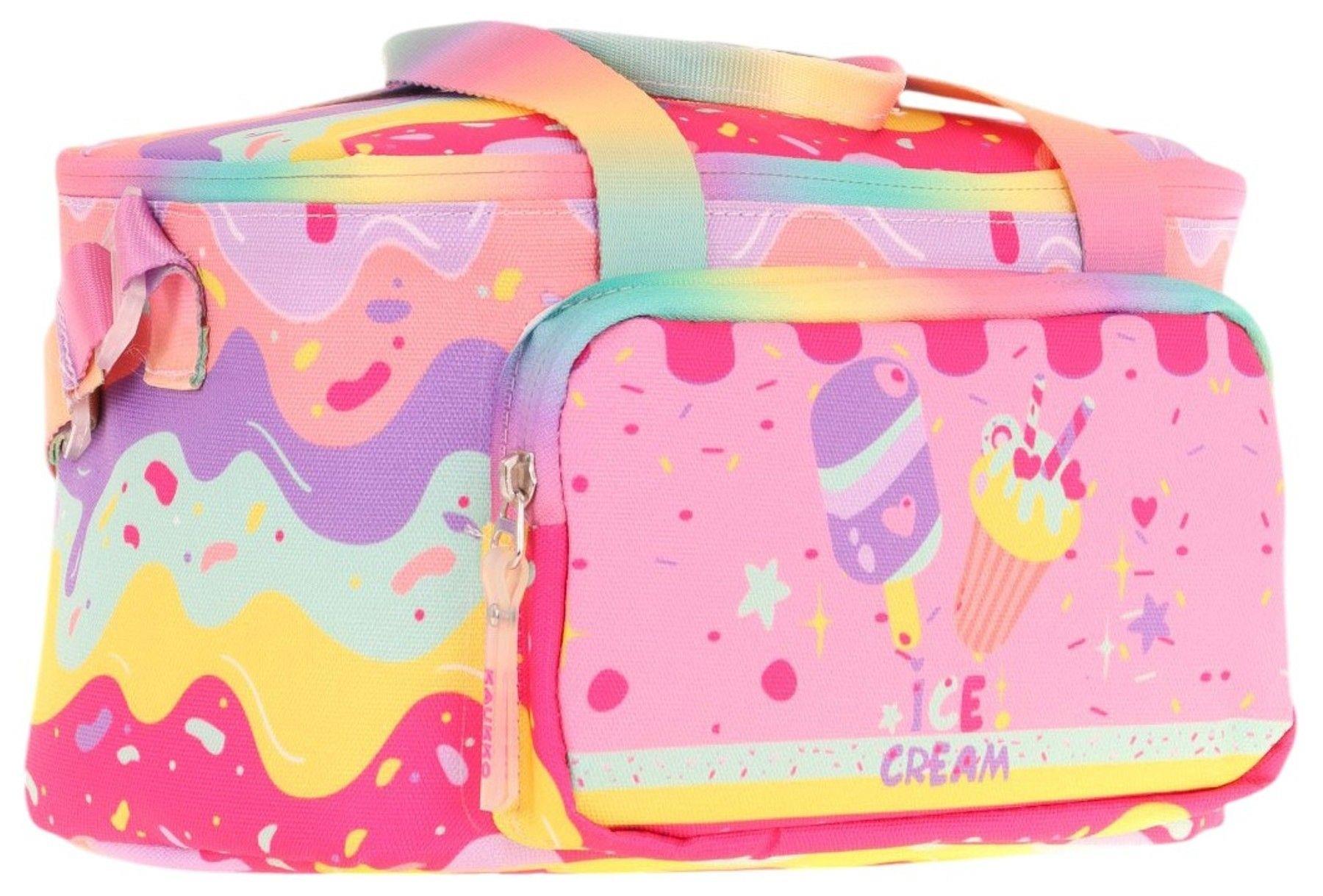 Kaukko Kids Thermo Isı Yalıtımlı Kız Çocuk Dondurma Baskılı Pembe Beslenme Çantası L7232 (İki Bölmeli)