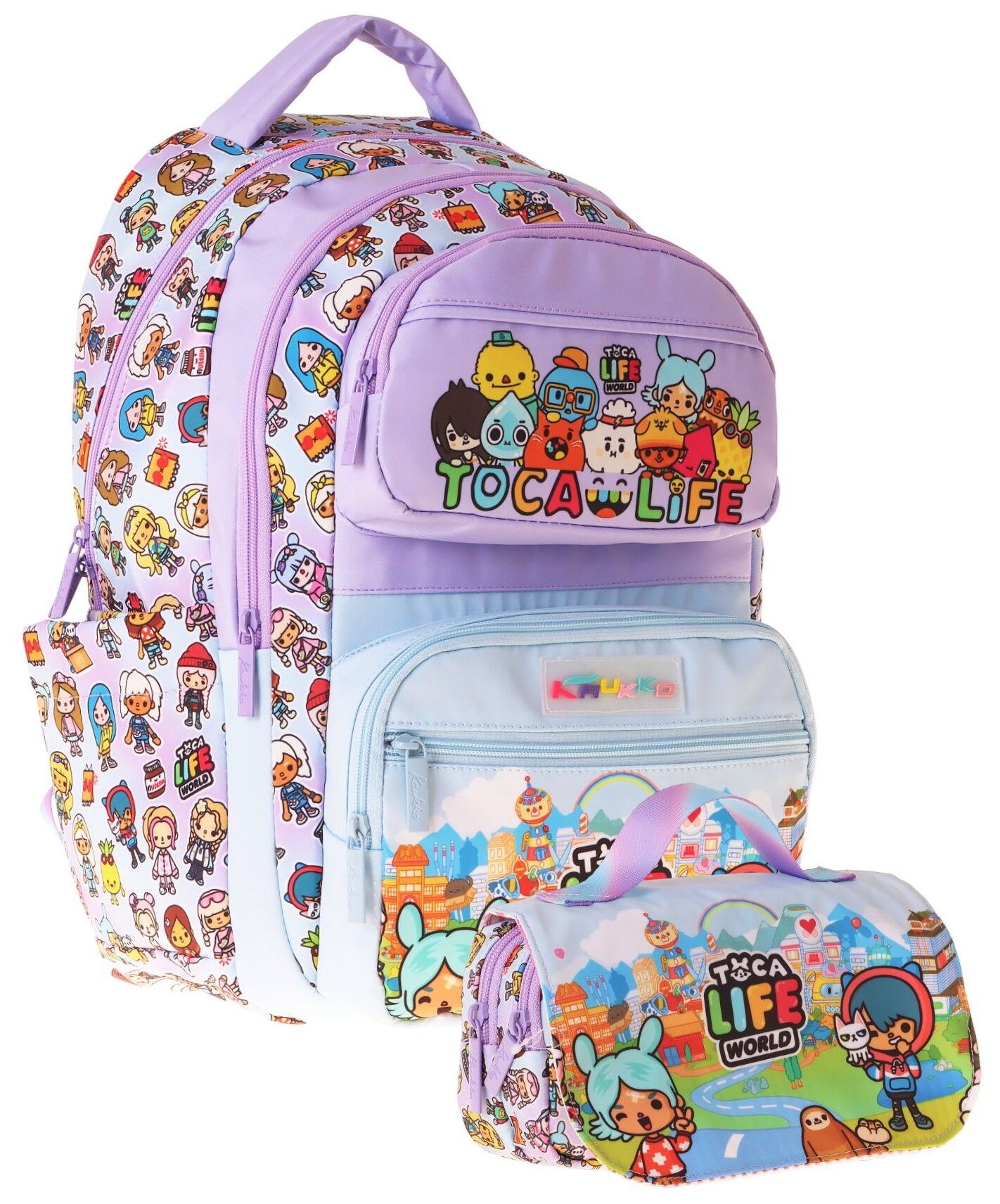 Kaukko Kids Toca Life Lila - Turkuaz Kız Çocuk İlkokul Sırt Çantası ve Kalem Çantası Seti - SETKK-L5338C