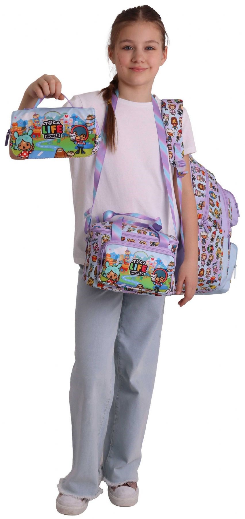 Kaukko Kids Toca Life(Lila - Turkuaz Renk) Kız Çocuk Üçlü İlkokul Okul Çantası Seti/Takımı - SETKK-L5338A