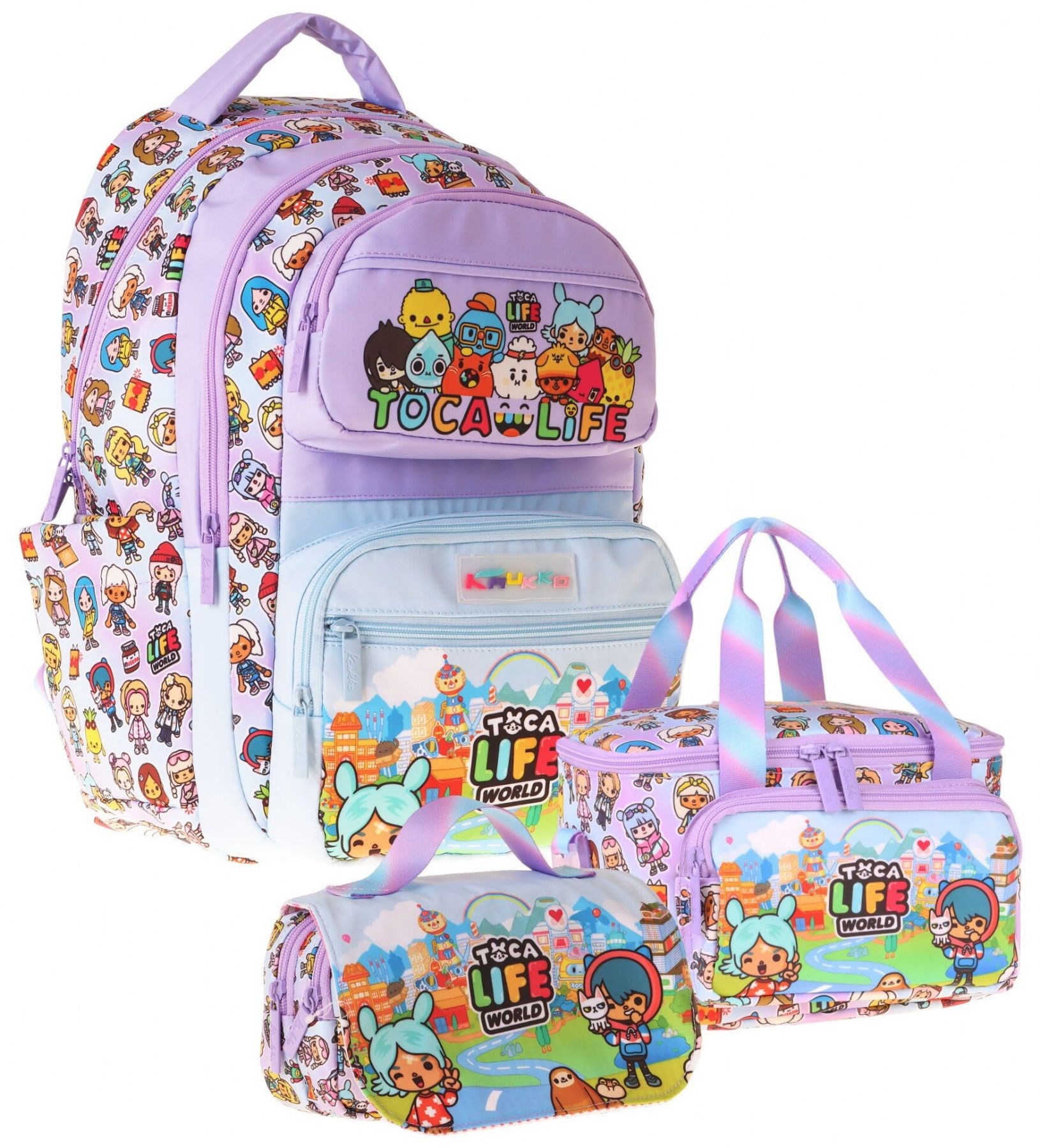 Kaukko Kids Toca Life(Lila - Turkuaz Renk) Kız Çocuk Üçlü İlkokul Okul Çantası Seti/Takımı - SETKK-L5338A