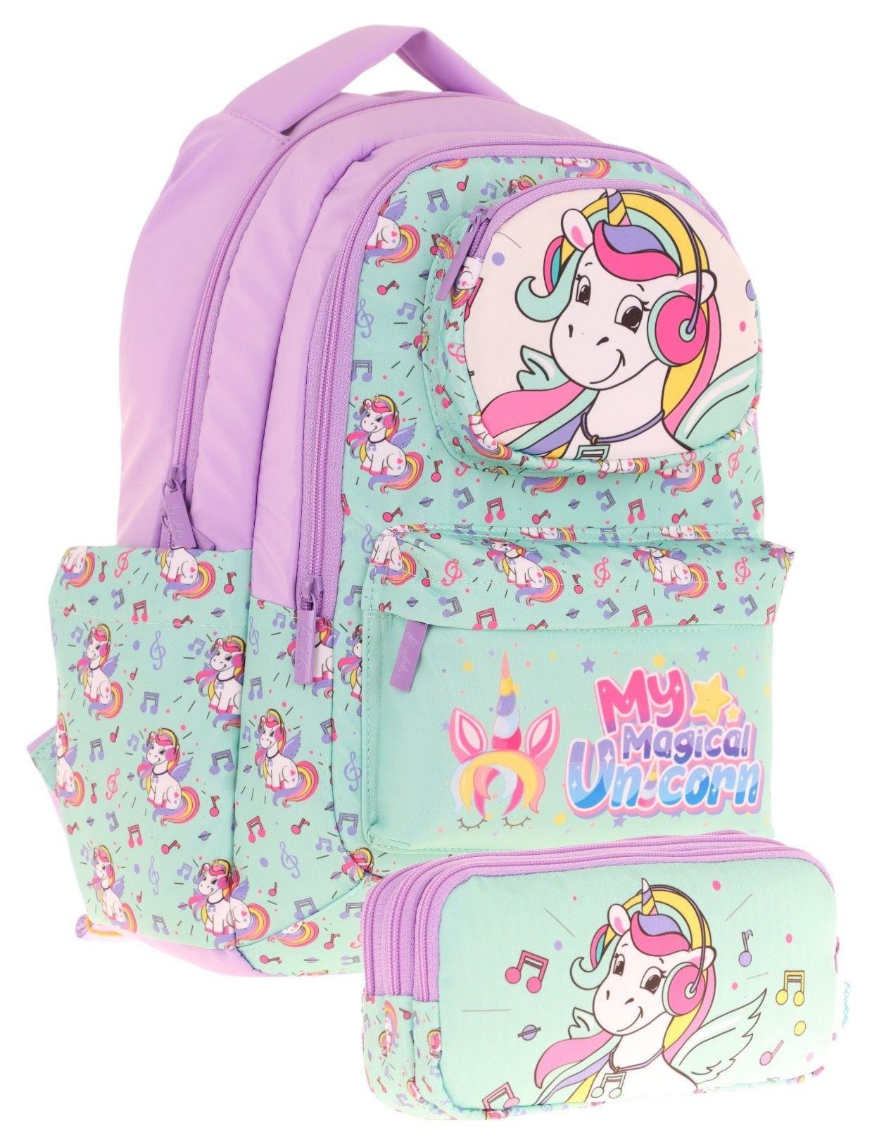Kaukko Kids Toys Kız Çocuk Turkuaz 3d Unicorn Şekilli İlkokul Çantası ve Kalemlik Seti (L5234+L8234)