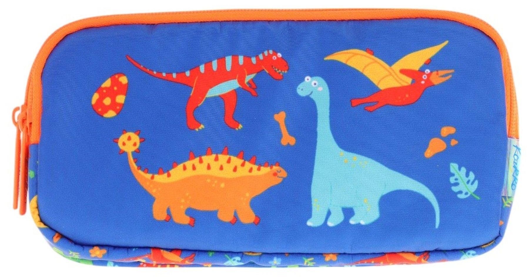 Kaukko Kids Turuncu Mavi, Dinazorlar Temalı, Erkek Çocuk Üç Bölmeli Kalemlik/Kalem Çantası - L8278