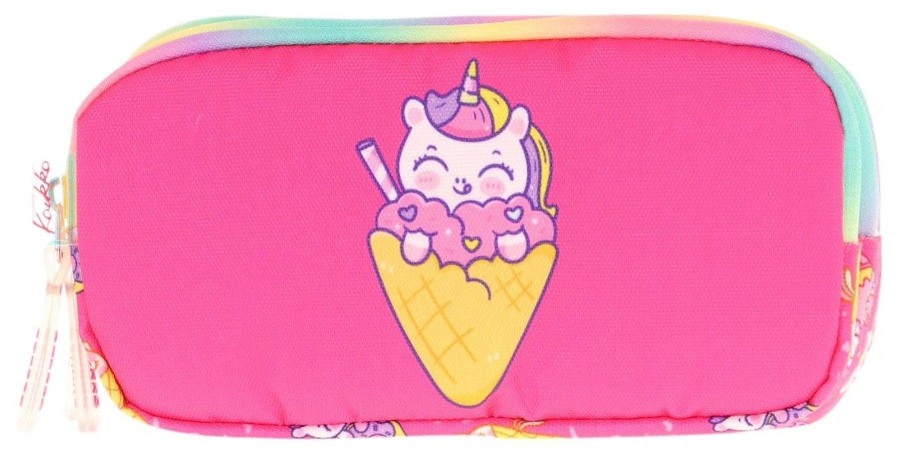 Kaukko Kids Üç Bölmeli Fuşya, Dondurma ve Unicorn, Kız Çocuk Okul Kalemliği - L8227