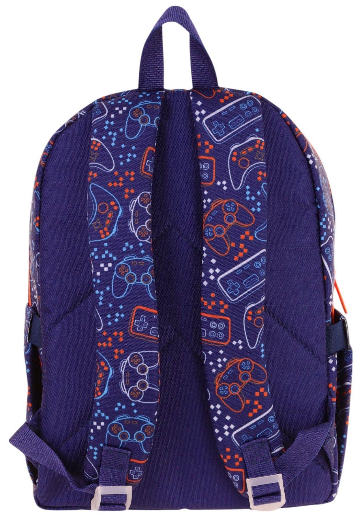 Kaukko Kids Üç Bölmeli (Lacivert Turuncu - Oyun Desenli) Erkek Çocuk Okul ve Günlük Sırt Çantası - L5281