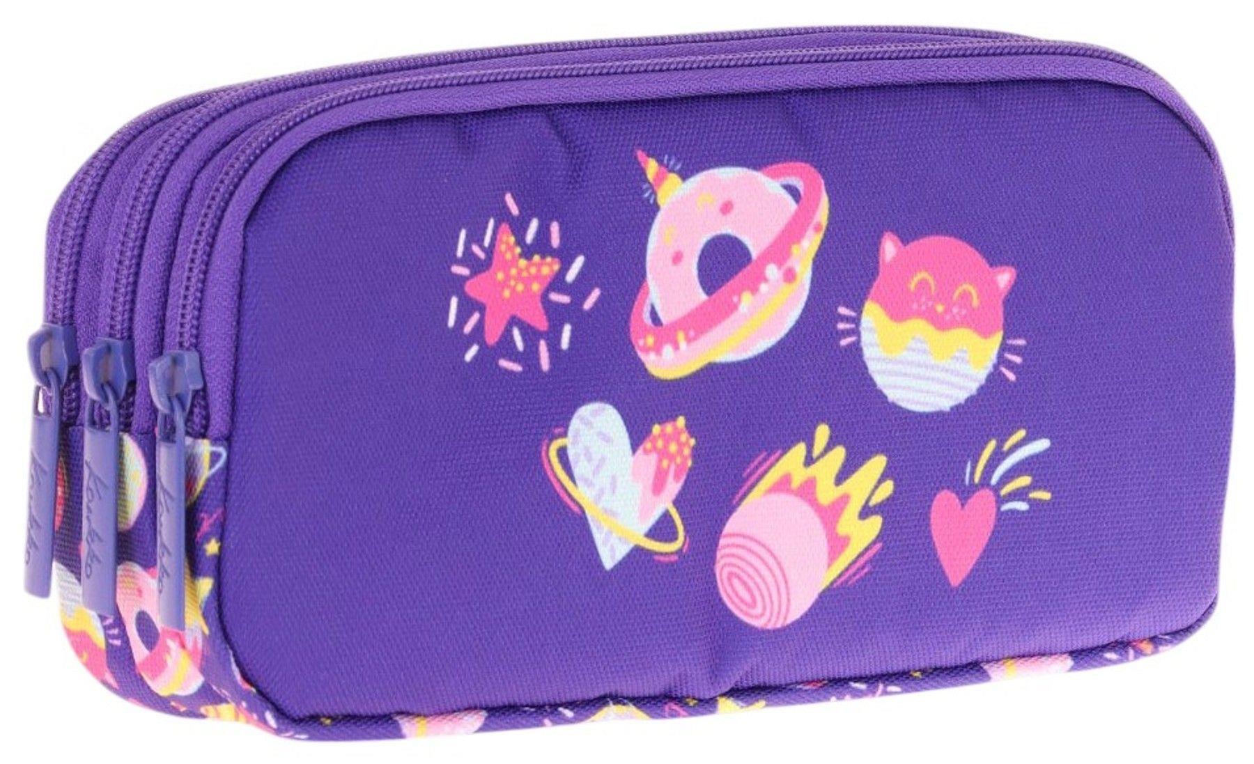 Kaukko Kids Üç Bölmeli Mor, Şekerlemeler, Kız Çocuk Okul Kalem Çantası - L8216