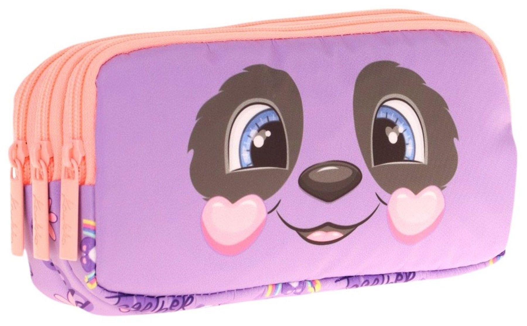 Kaukko Kids Üç Bölmeli Mor Somon, Panda Desenli, Kız Çocuk Okul Kalemliği - L8233