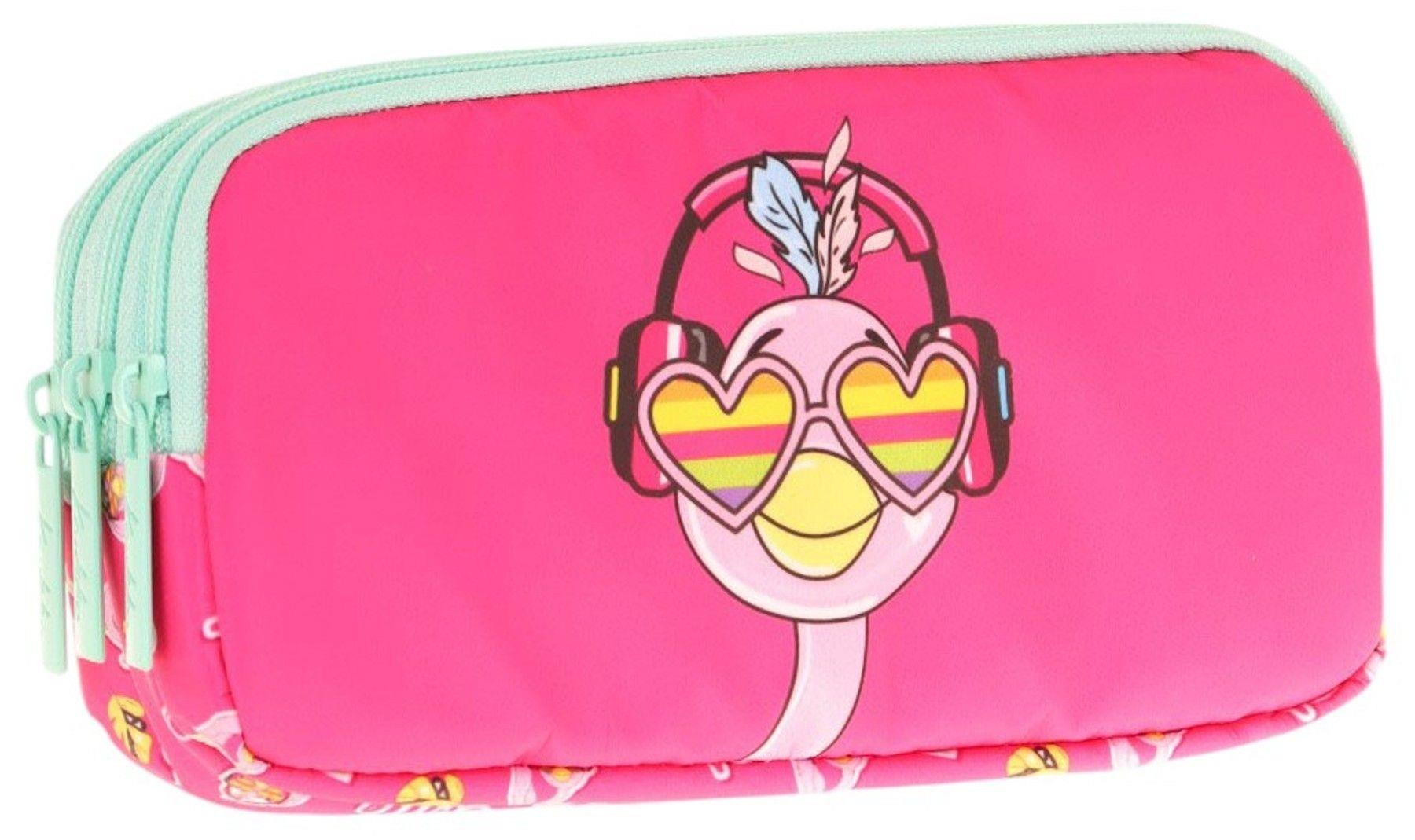 Kaukko Kids Üç Bölmeli Pembe Yeşil, Unicorn Baskılı, Kız Çocuk Okul Kalemliği - L8235