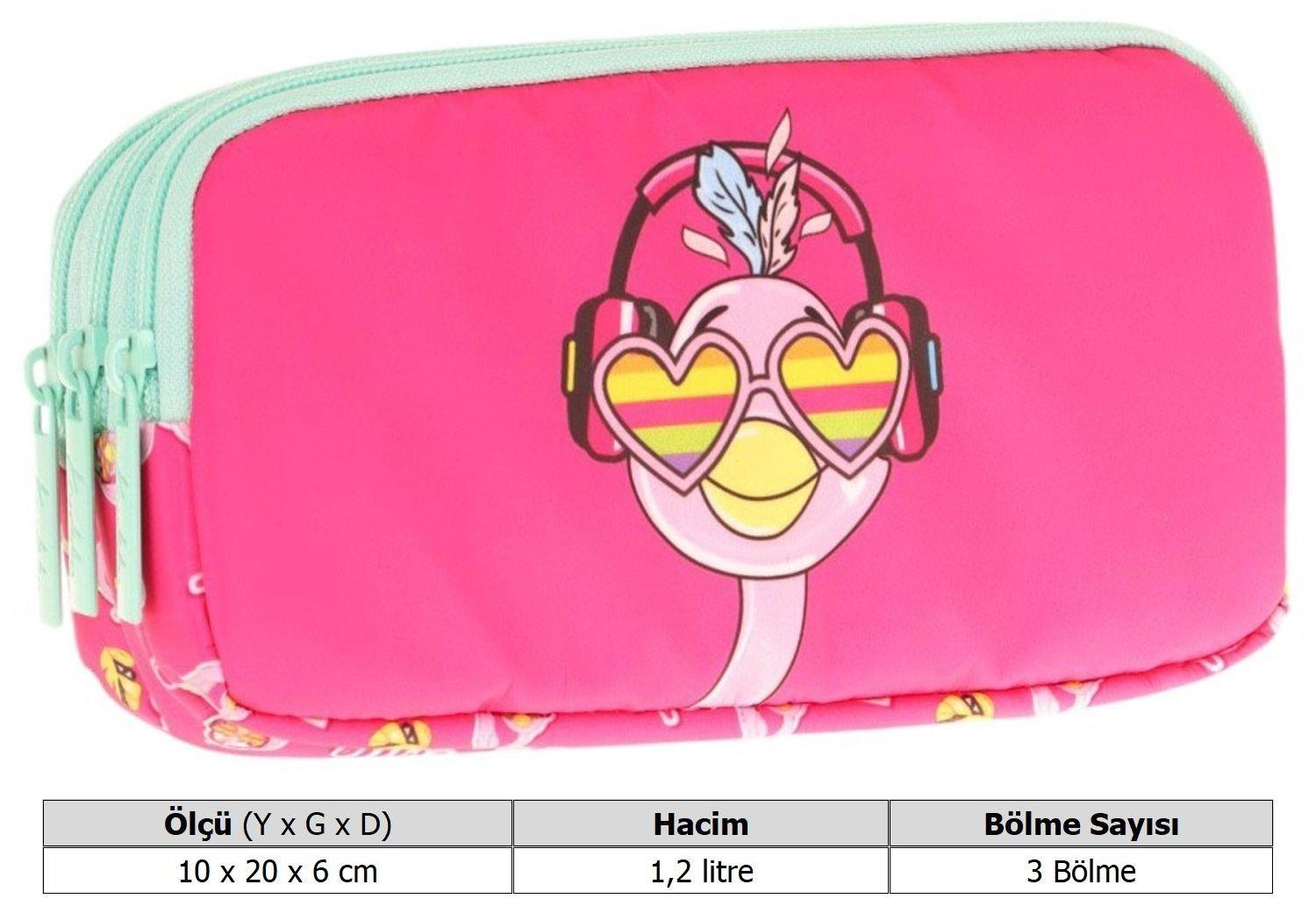 Kaukko Kids Üç Bölmeli Pembe Yeşil, Unicorn Baskılı, Kız Çocuk Okul Kalemliği - L8235
