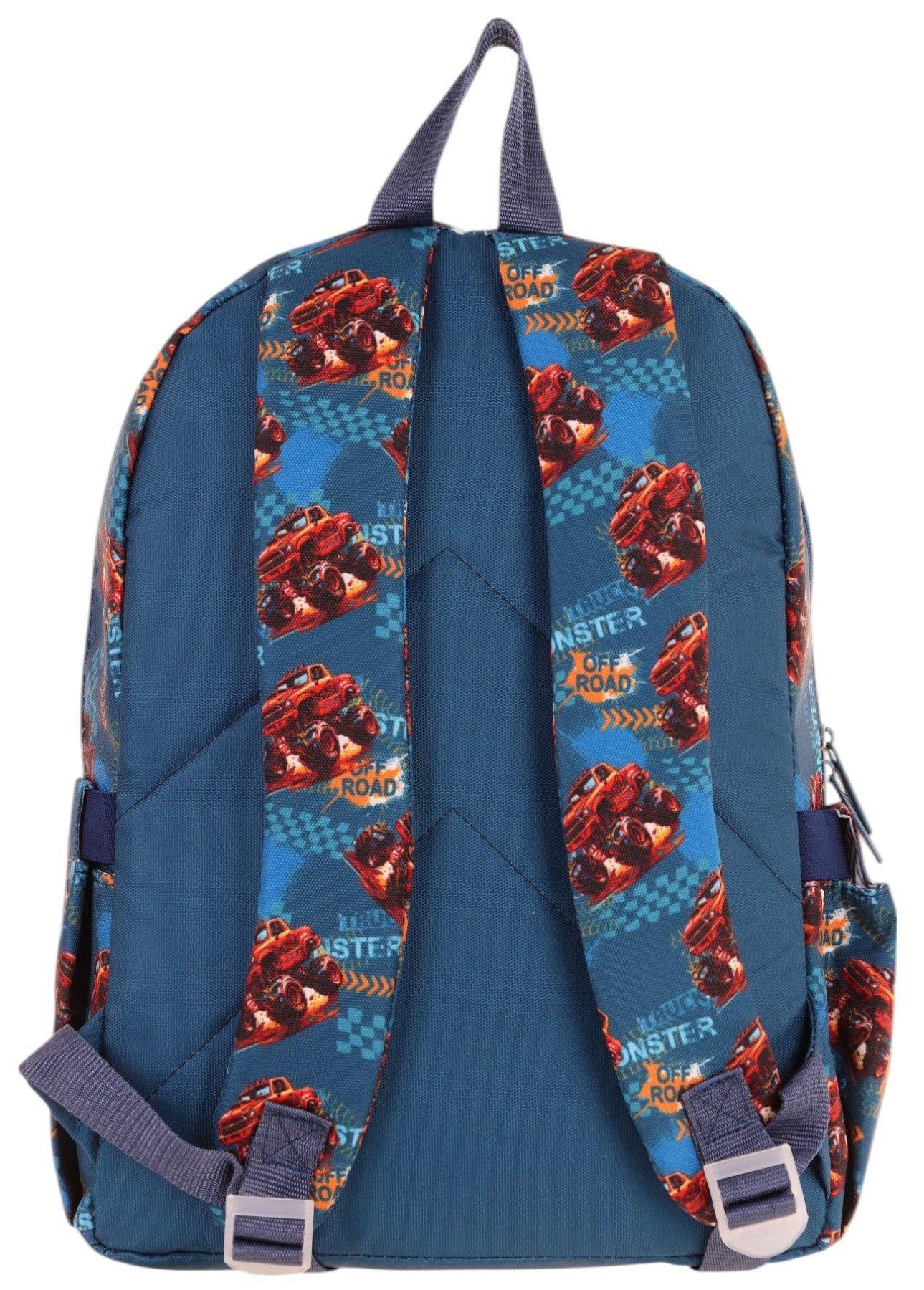 Kaukko Kids Üç Bölmeli (Yeşil Kırmızı - Arazi Aracı Baskılı) Erkek Çocuk Okul ve Günlük Sırt Çantası - L5282