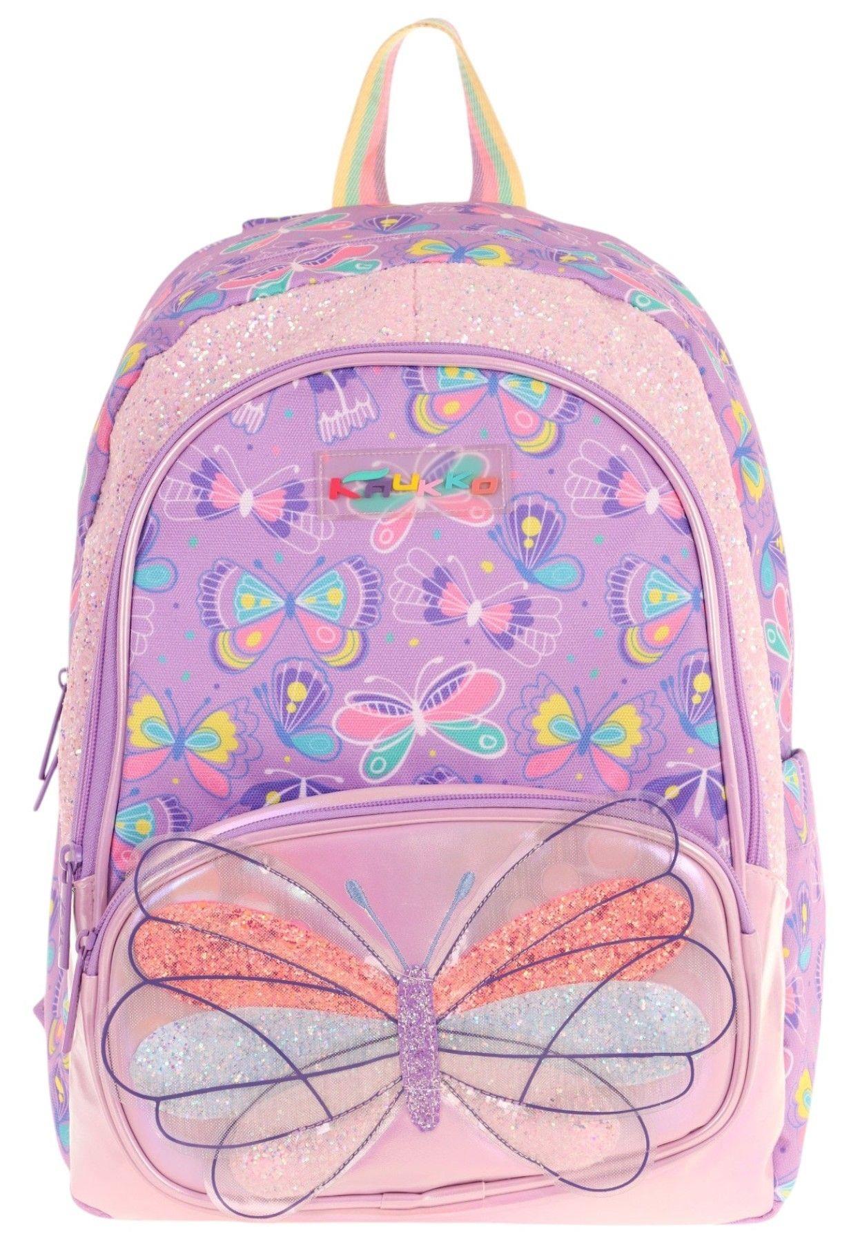 Kaukko Kids Üç Gözlü (Kız Çocuk) Okul Sırt Çantası (Nakışlı Kelebek Desenli) - L5222