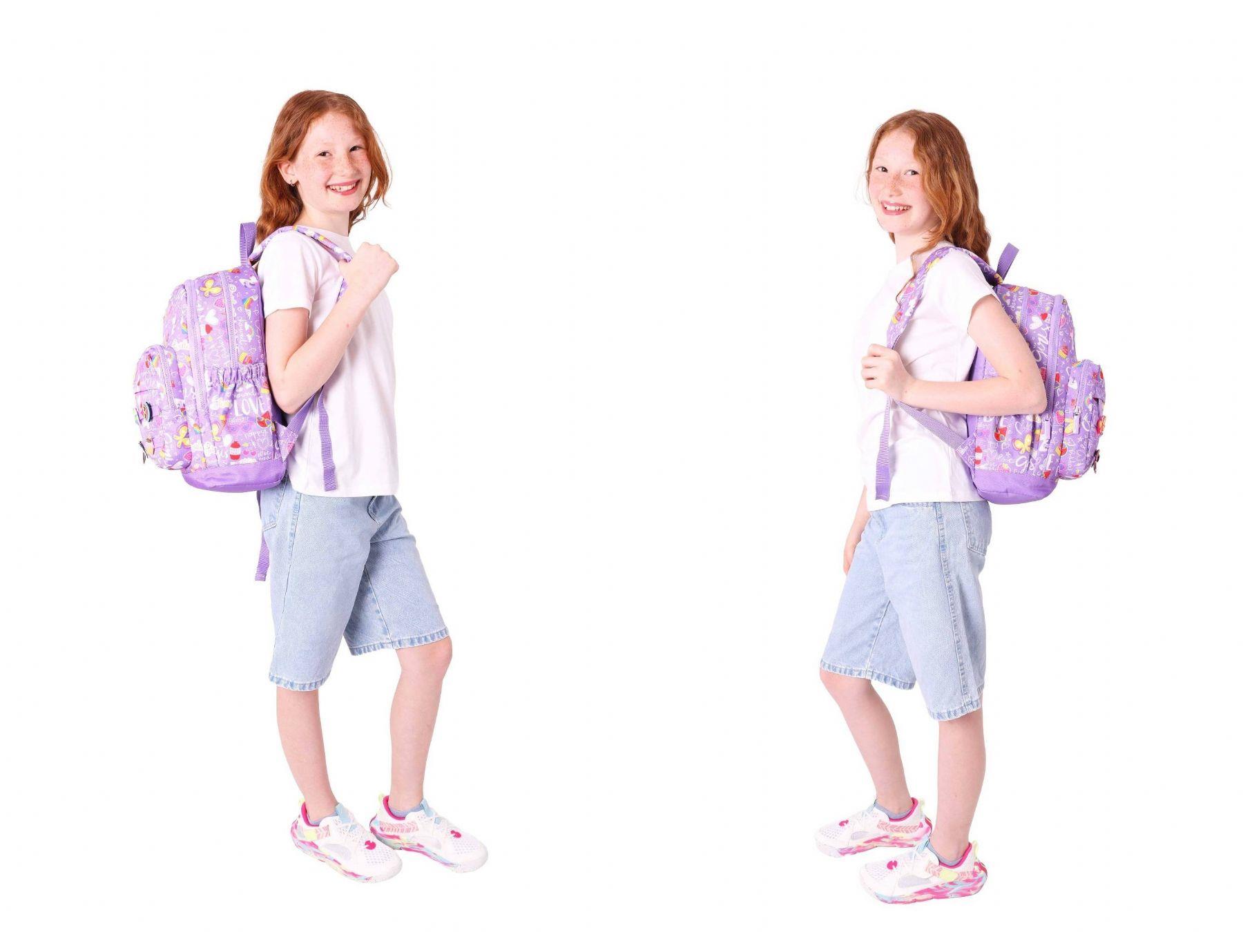 Kaukko Kids Üçlü İlkokul 1.2.3.4. Sınıf Okul Çanta Seti - Mor - Kız Çocuk - Silikon Aksesuarlı