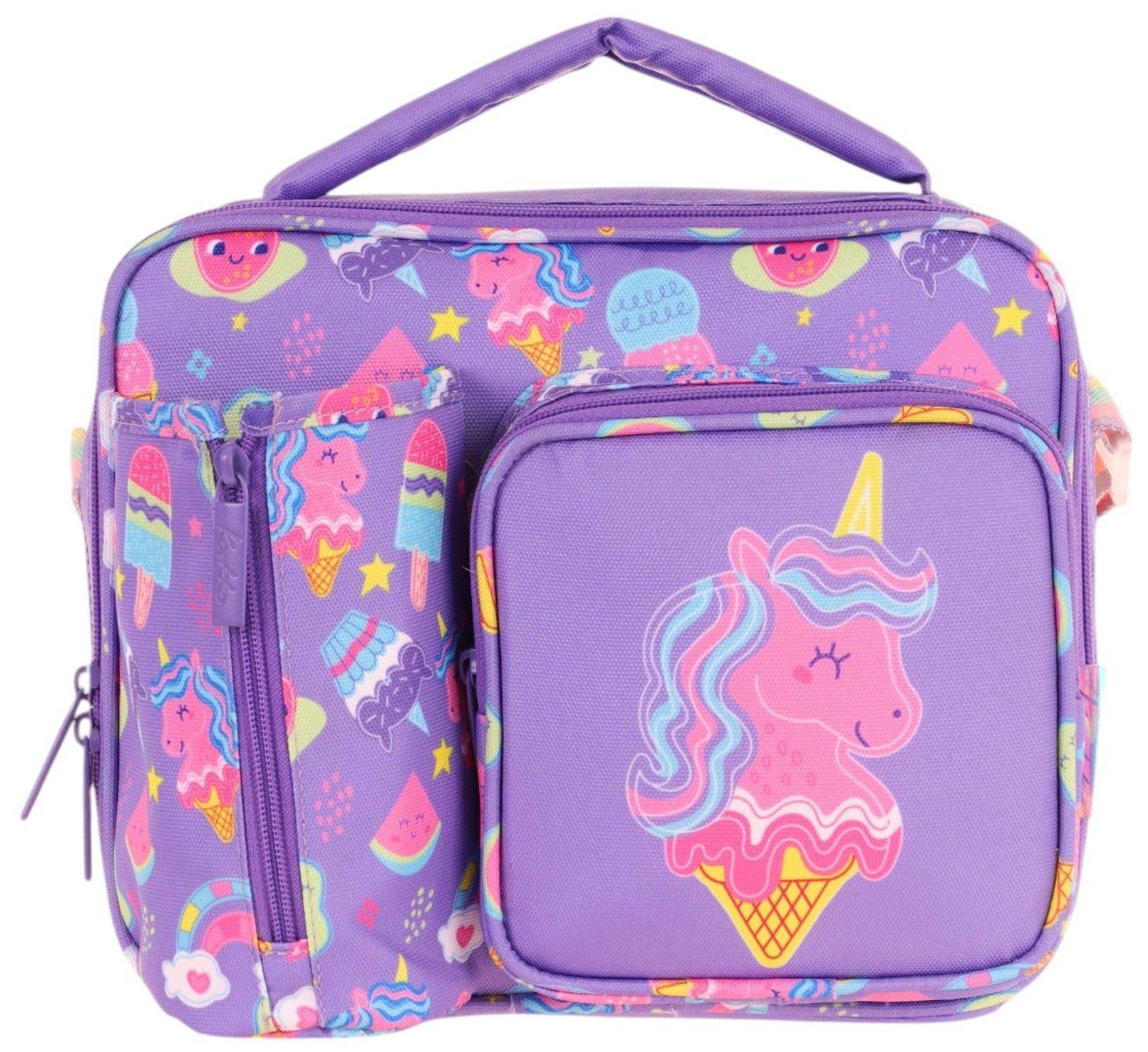 Kaukko Kız Çocuk, Lila Pembe, Unicorn Desenli Isı Yalıtımlı Üç Bölmeli (Matara Cepli) Okul Beslenme Çantası L7224