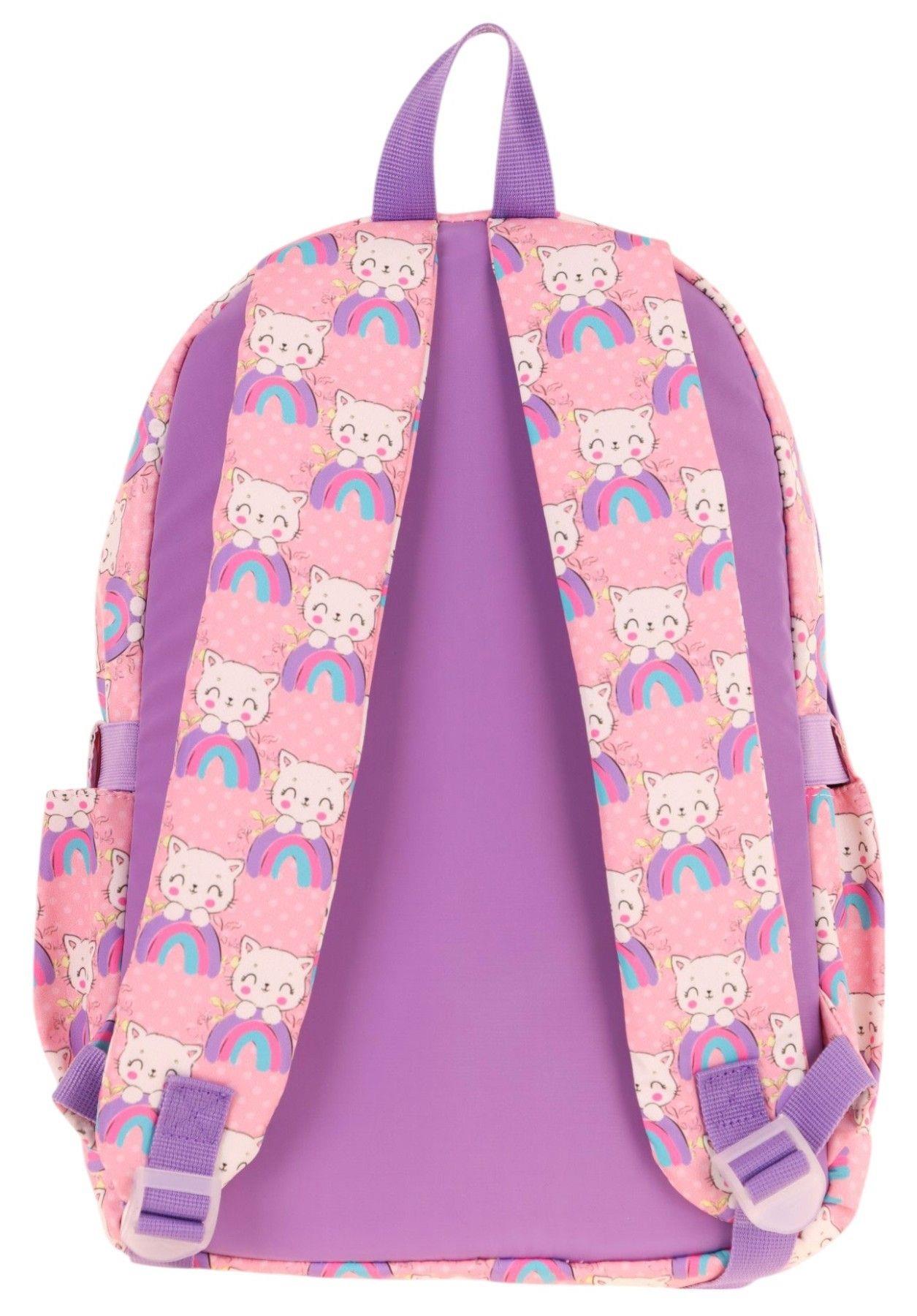 Kaukko Kız Çocuk Peluş Kedili İlkokul Okul Sırt Çantası - Pembe Mor - L5241