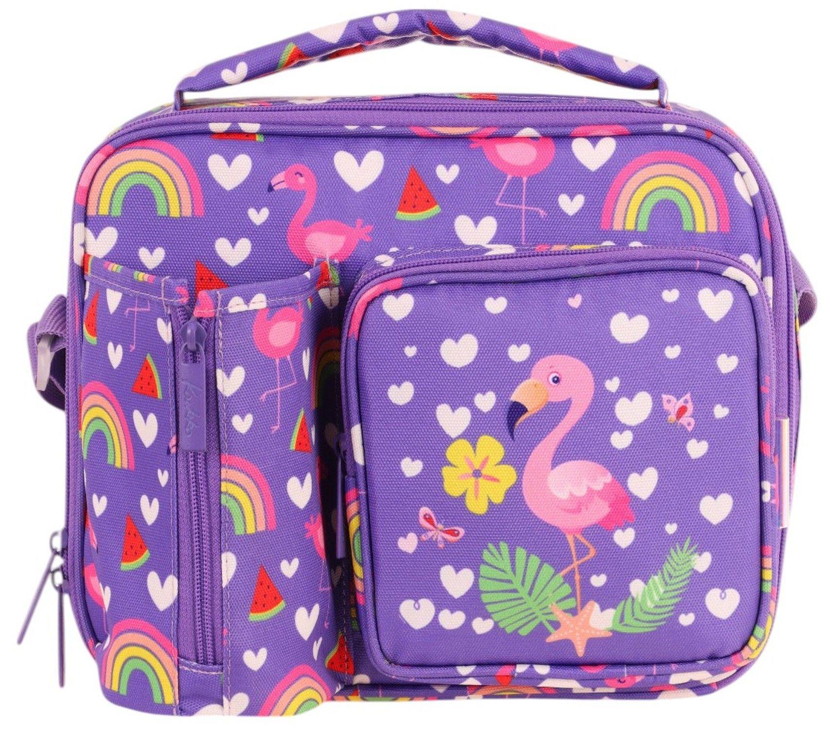 Kaukko Kız Çocuk, Pembe Mor, Flamingo Desenli Isı Yalıtımlı Üç Bölmeli (Matara Cepli) Okul Beslenme Çantası L7226