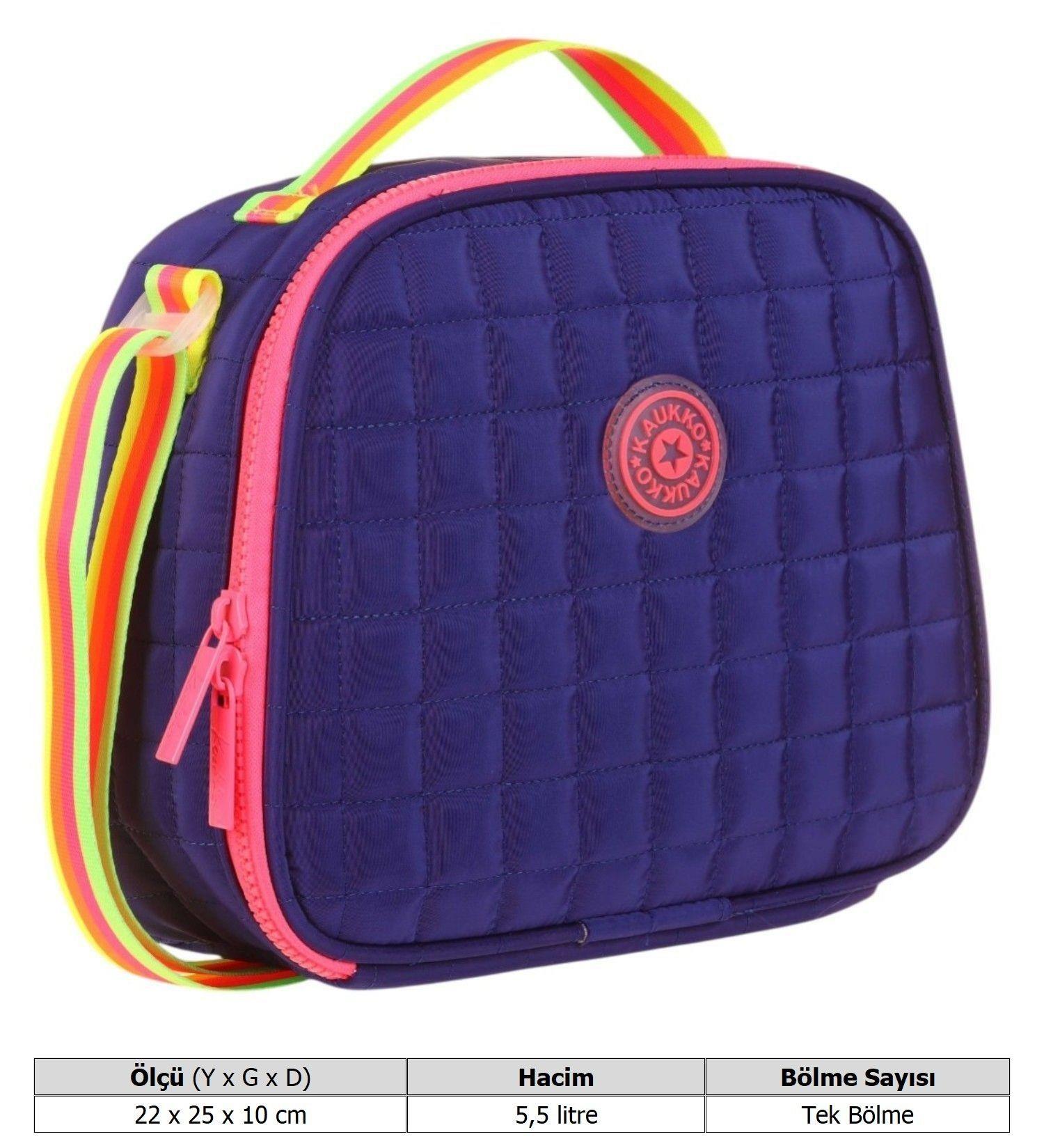 Kaukko Lacivert Pembe Kız Çocuk Kapitone Isı Yalıtımlı (Termoslu) Beslenme Çantası - K9048