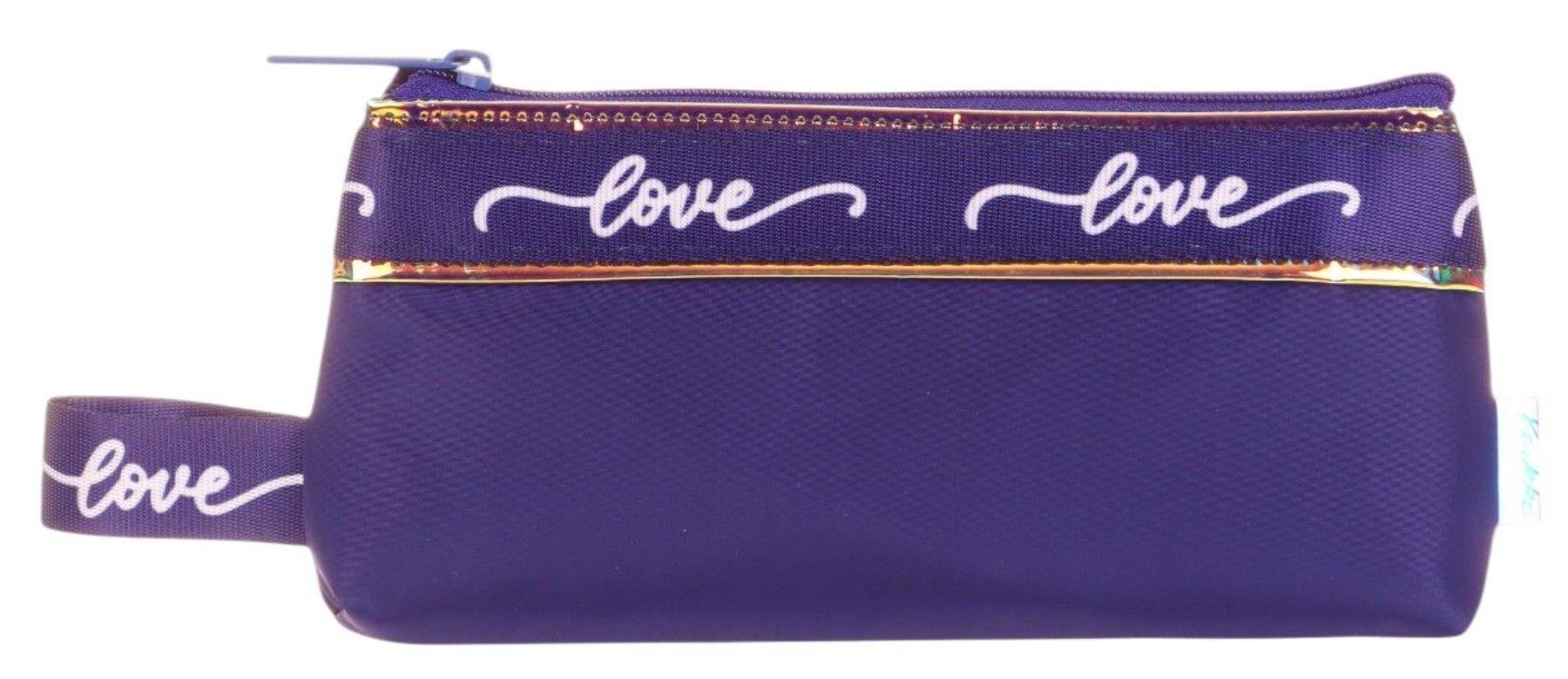 Kaukko Mirror Love Şeritli Kız Çocuk Lacivert Cüzdan Tip Tek Gözlü Kalemlik - K2666