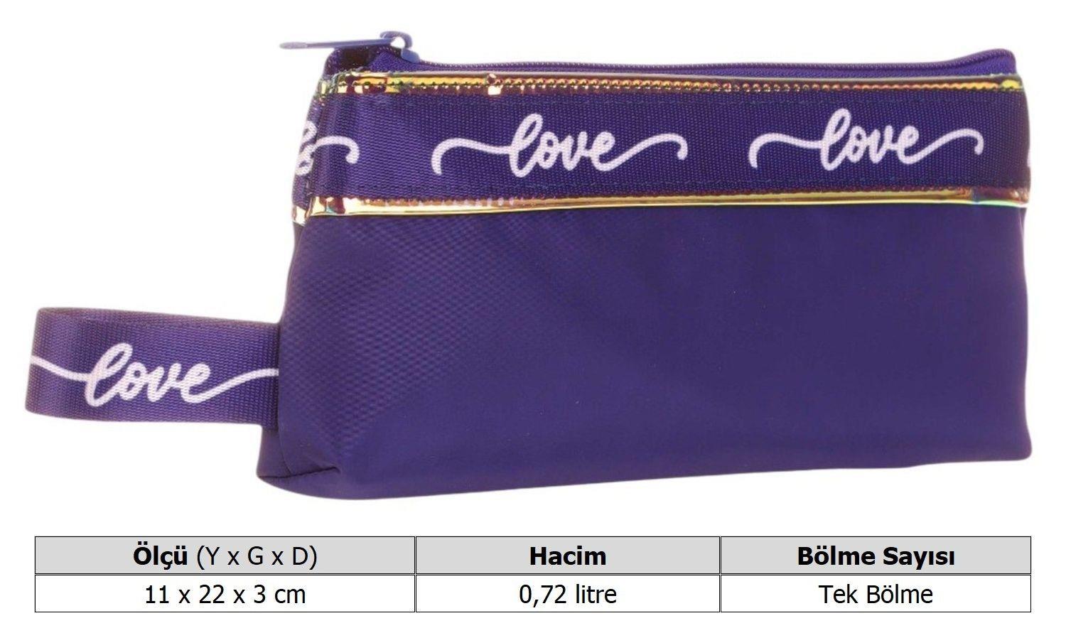 Kaukko Mirror Love Şeritli Kız Çocuk Lacivert Cüzdan Tip Tek Gözlü Kalemlik - K2666