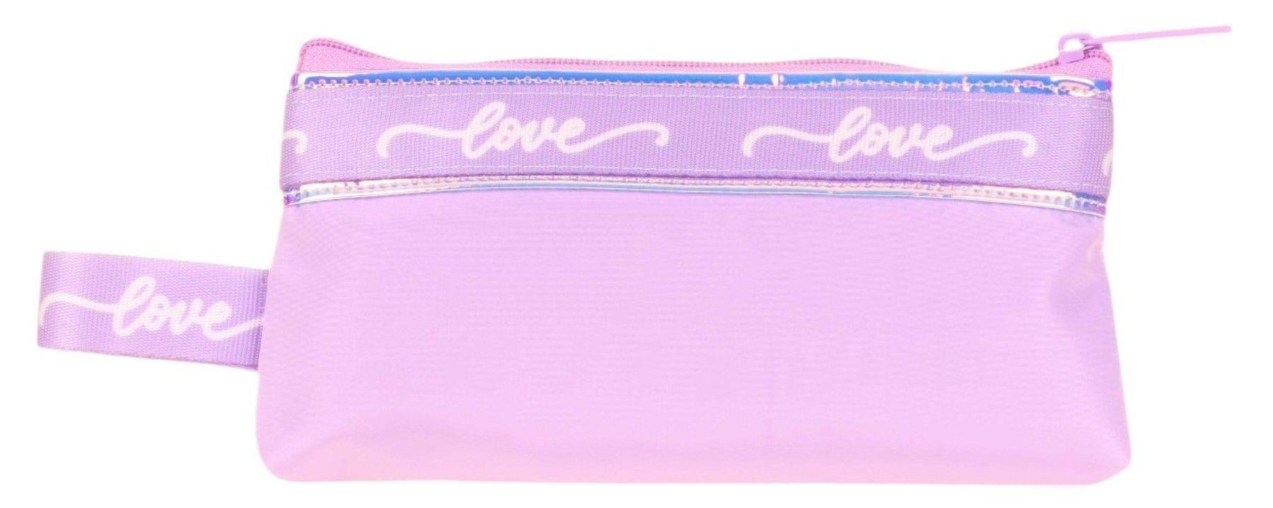 Kaukko Mirror Love Şeritli Kız Çocuk Pembe Cüzdan Tip Tek Gözlü Kalemlik - K2667