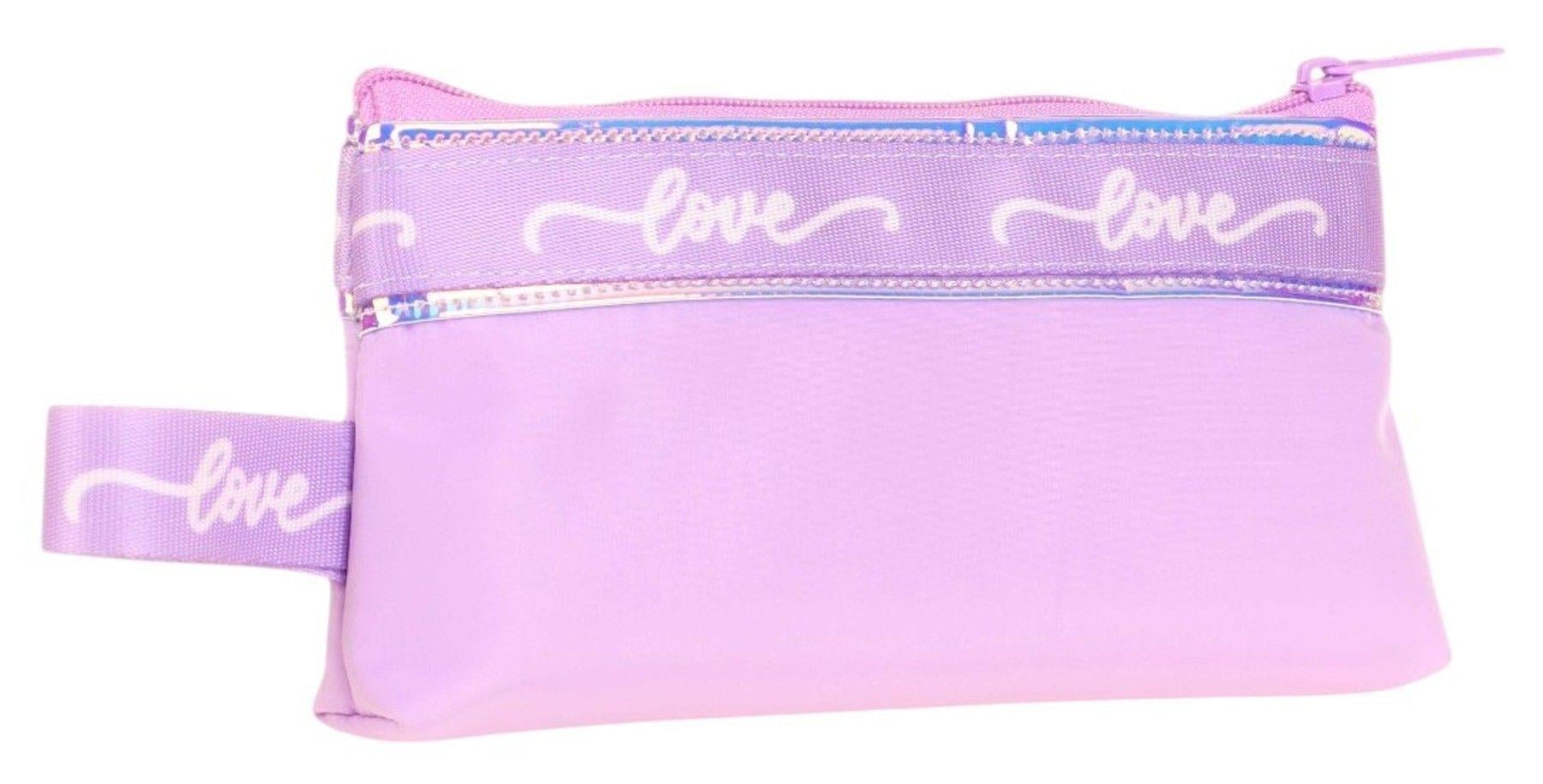 Kaukko Mirror Love Şeritli Kız Çocuk Pembe Cüzdan Tip Tek Gözlü Kalemlik - K2667